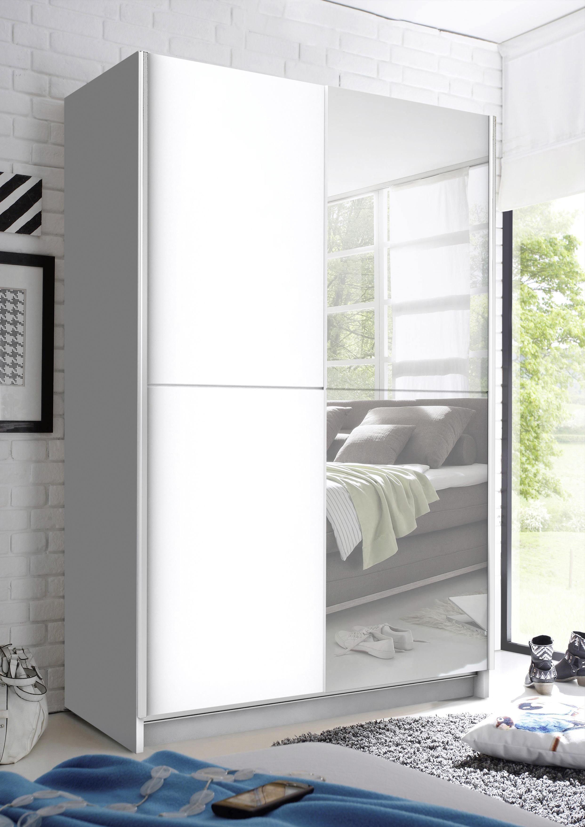 Ormar S Kliznim Vratima Slim - bijela/srebrne boje, Basics, staklo (125/195,5/38cm) - Modern Living