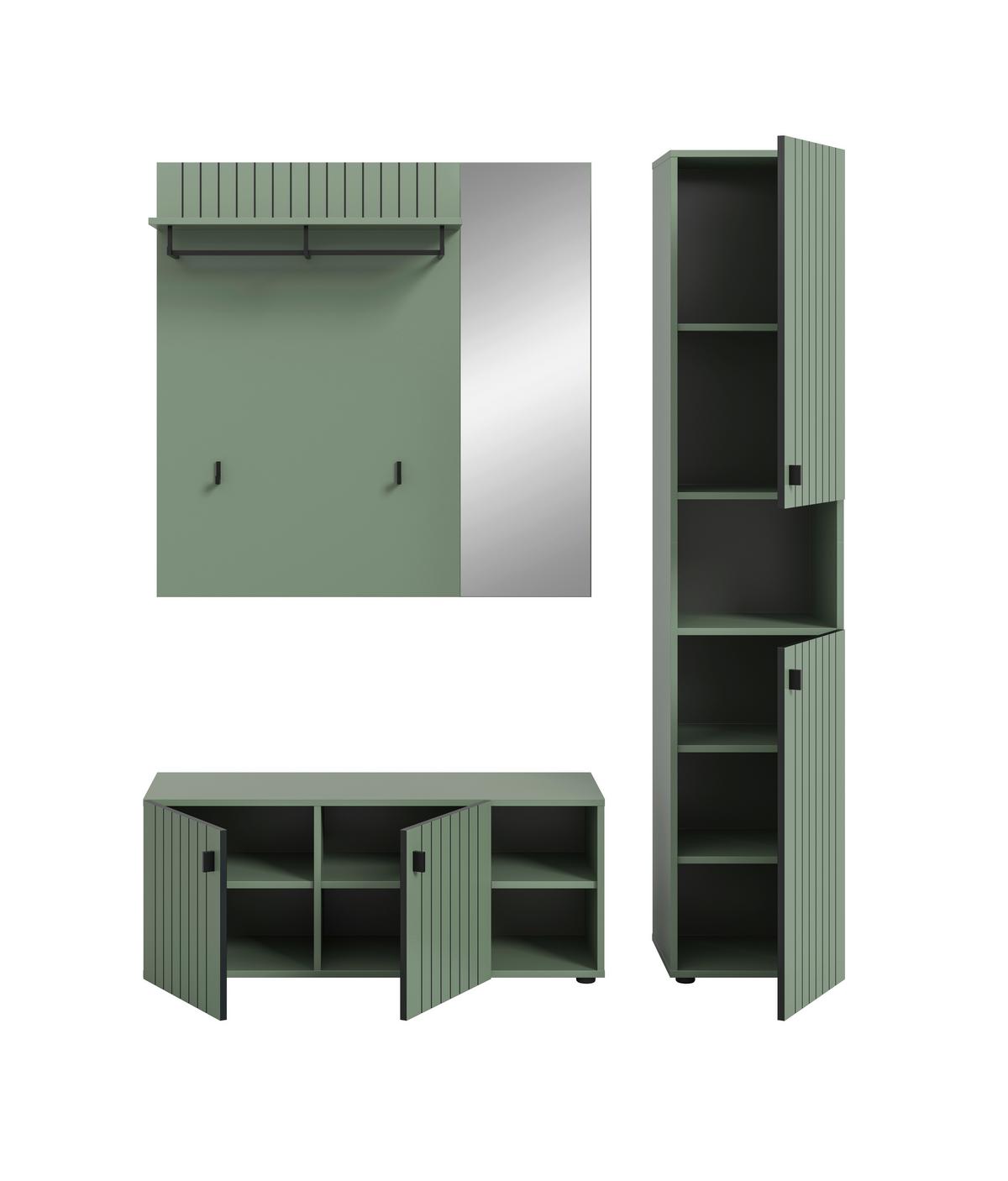 Predsoba Station, Sivozelena, 3-Delna - sivozelena, Design, leseni material (161/192/37cm) - MID.YOU