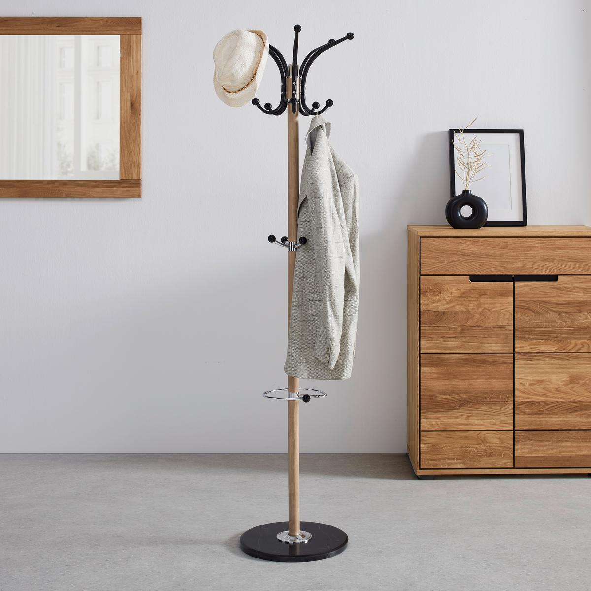 Samostoječi Obešalnik Mucki, Barva Hrasta, Črna - črna/barve hrasta, Moderno, kamen/kovina (39/171cm) - Mömax