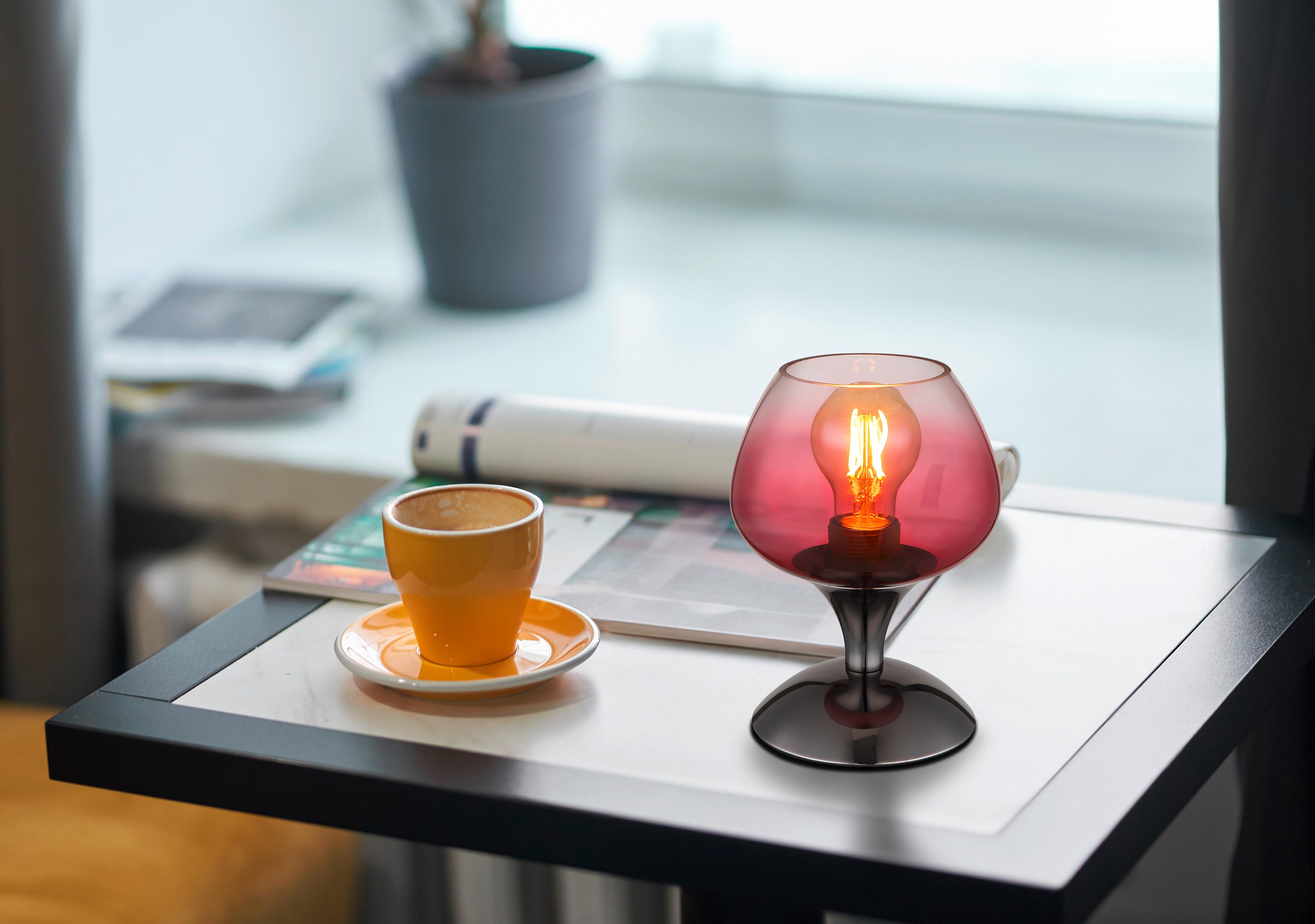 TISCHLEUCHTE 15548T6 - Klar/Brombeere, Trend, Glas/Metall (15/20,5cm) - Globo