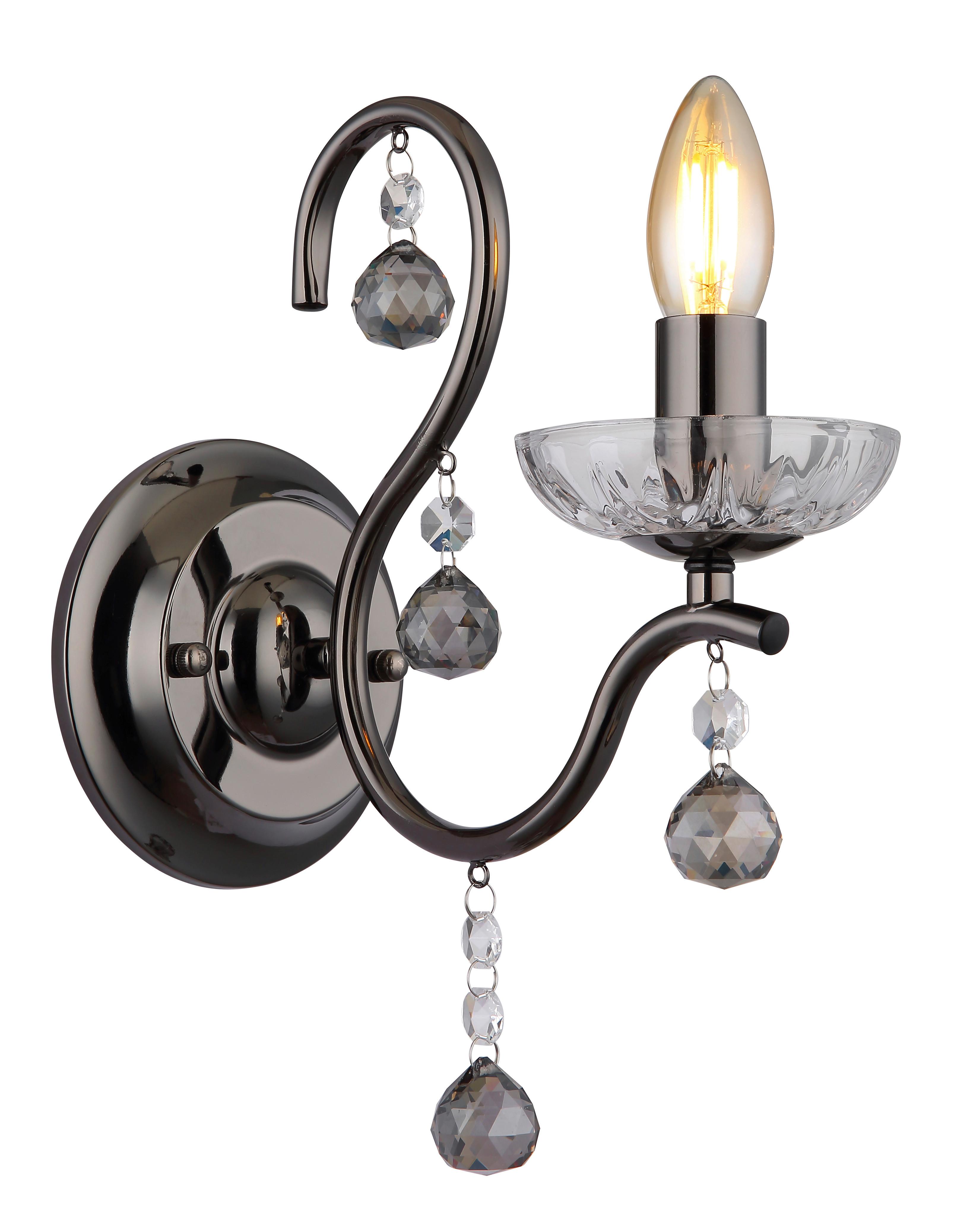 Wandleuchte Camila Schwarzchrom max. 40 Watt - Klar/Schwarzchrom, KONVENTIONELL, Glas/Metall (14/24/33cm) - Globo