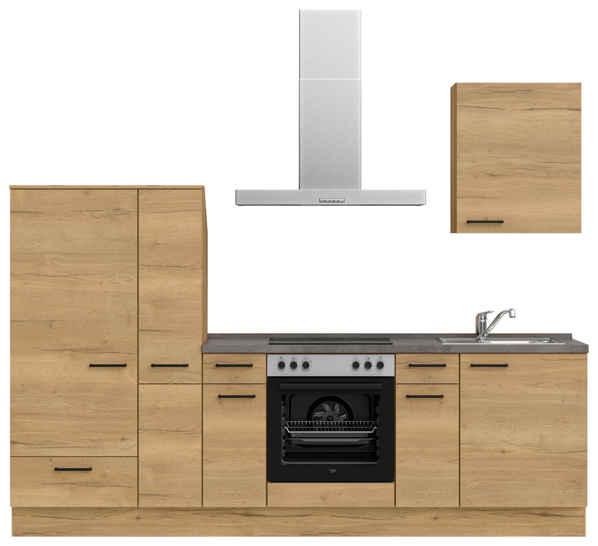 Küchenblock Structura Low m. Geräten Eiche - Schieferfarben/Eichefarben, MODERN, Holzwerkstoff/Metall (270cm) - Nobilia