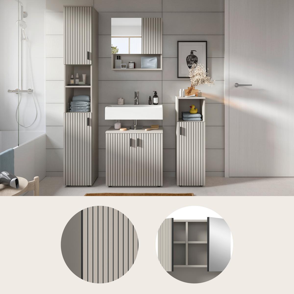 Badezimmer Mone Kaschmir - Kaschmir/Schwarz, Trend, Glas/Holzwerkstoff (120cm) - MID.YOU