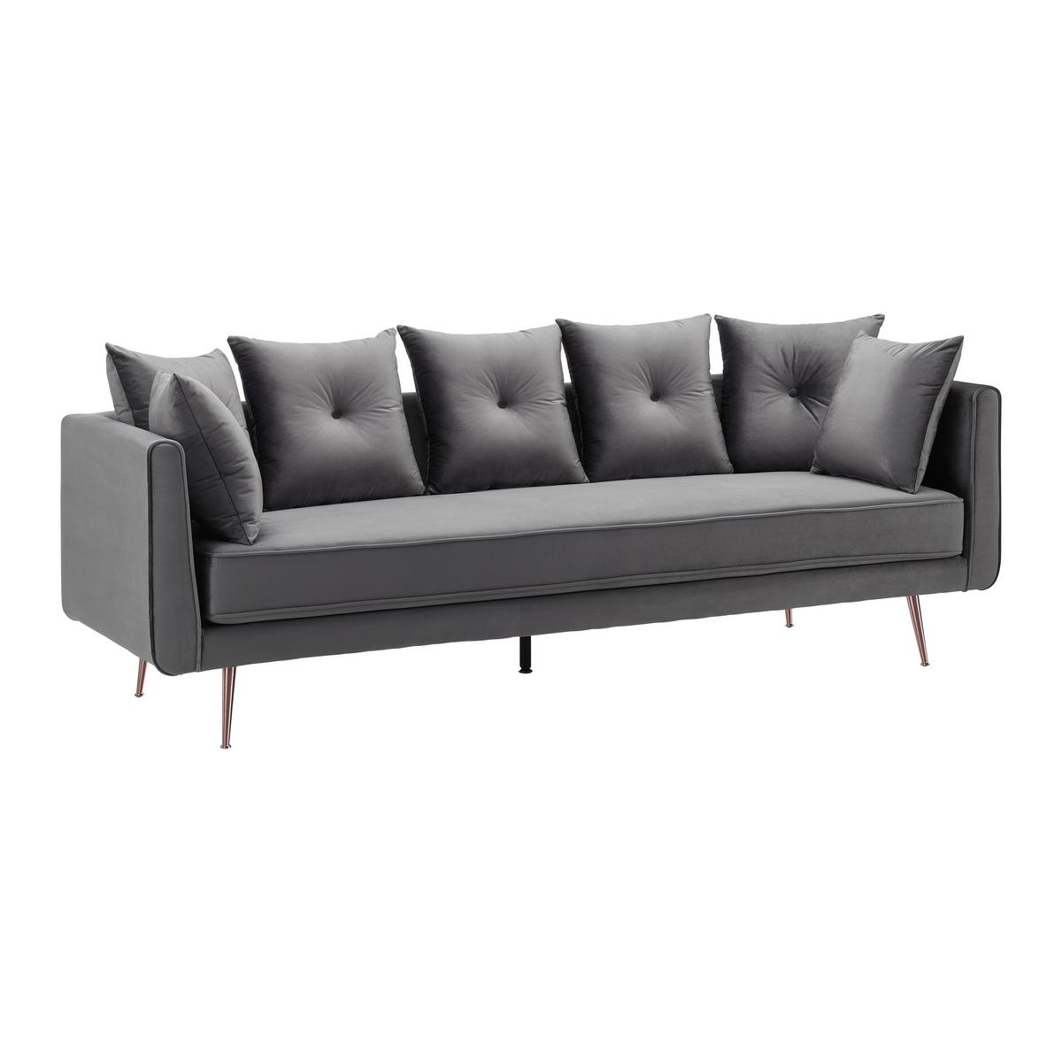 Sofa LUIS grau Samt - Roségold/Grau, Modern, Holz/Textil (225/87/87cm) - Bessagi Home