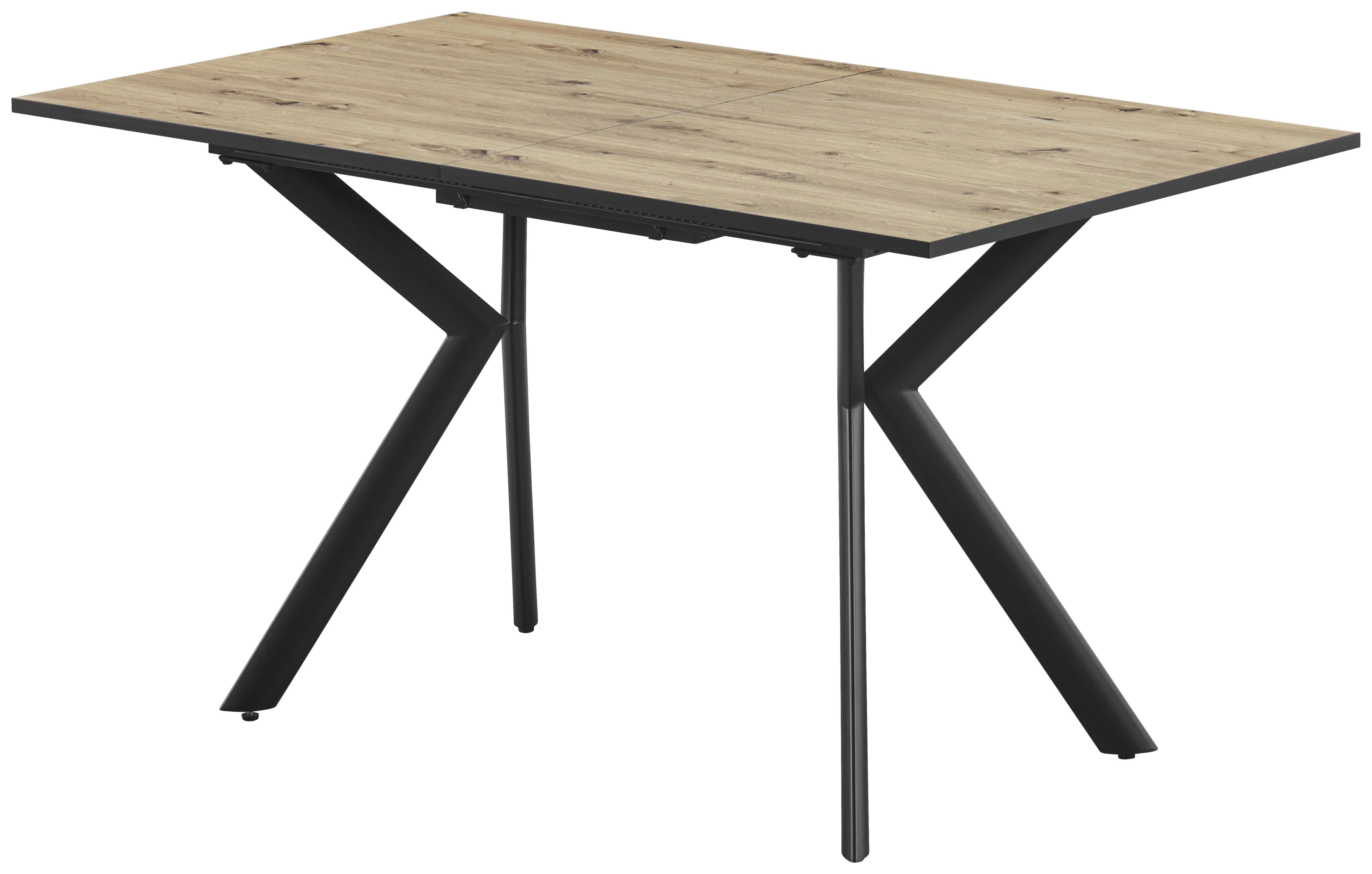 Raztegljiva Jedilna Miza Marcel, 140-180x80 - črna/barve hrasta, Moderno, kovina/leseni material (140-180/76/80cm)