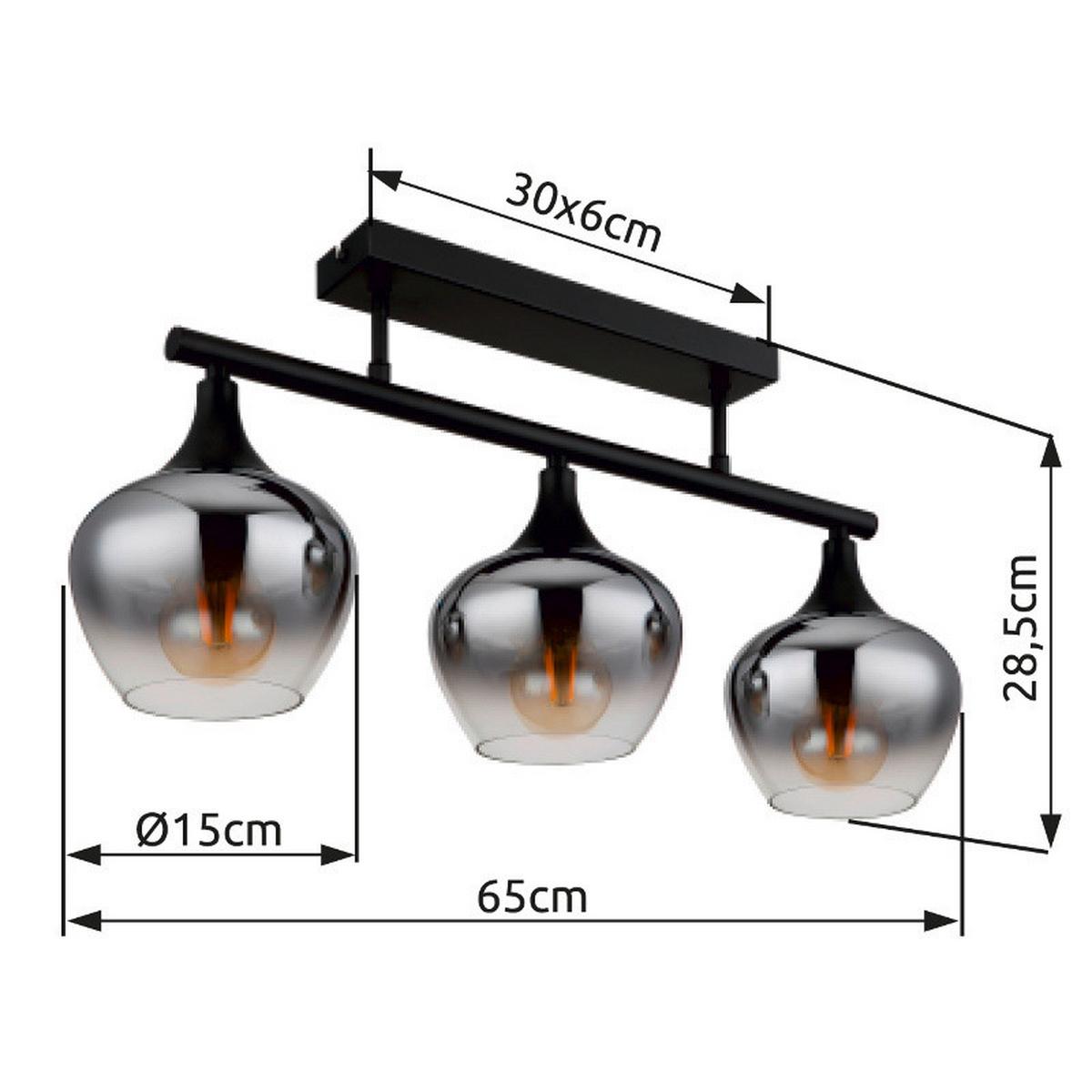 DECKENLEUCHTE 15548-3D1 - Schwarz, Design, Glas/Metall (65/15/28,5cm) - Globo