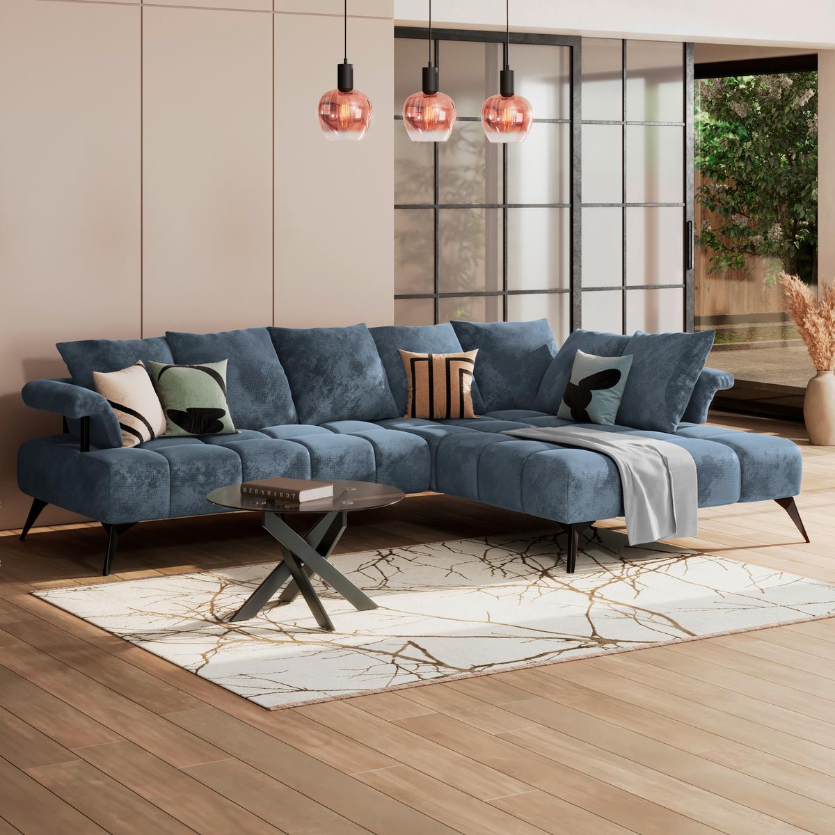 Kutna Garnitura Vanessa New - plava/crna, Moderno, tekstil/metal (297/200cm) - Modern Living