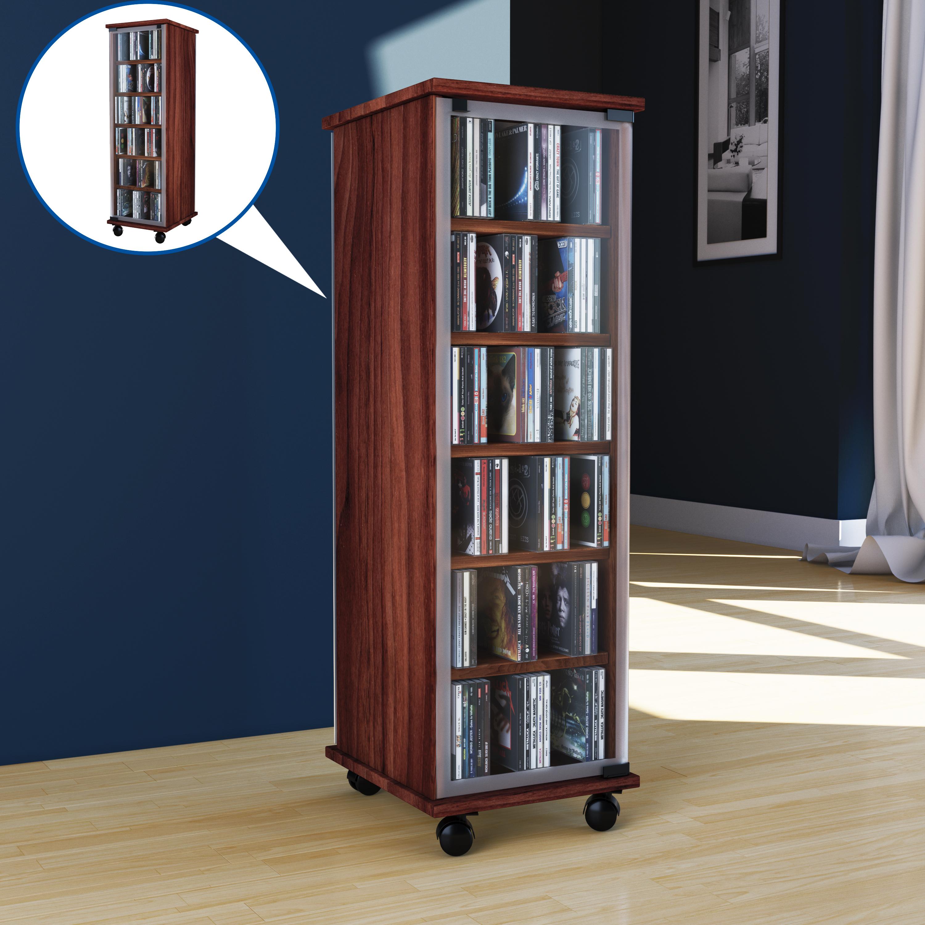 CD-Regal Valenza in Nussbaumfarbe, B: 31 cm - Nussbaumfarben, KONVENTIONELL, Glas/Holzwerkstoff (31/97,5/35cm) - MID.YOU