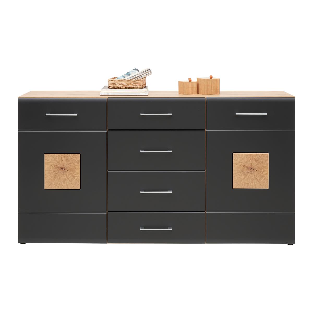 Sideboard Sonate Schwarz/Eichefarben - Chromfarben/Eichefarben, KONVENTIONELL, Holzwerkstoff/Metall (170/92/40cm) - Mömax