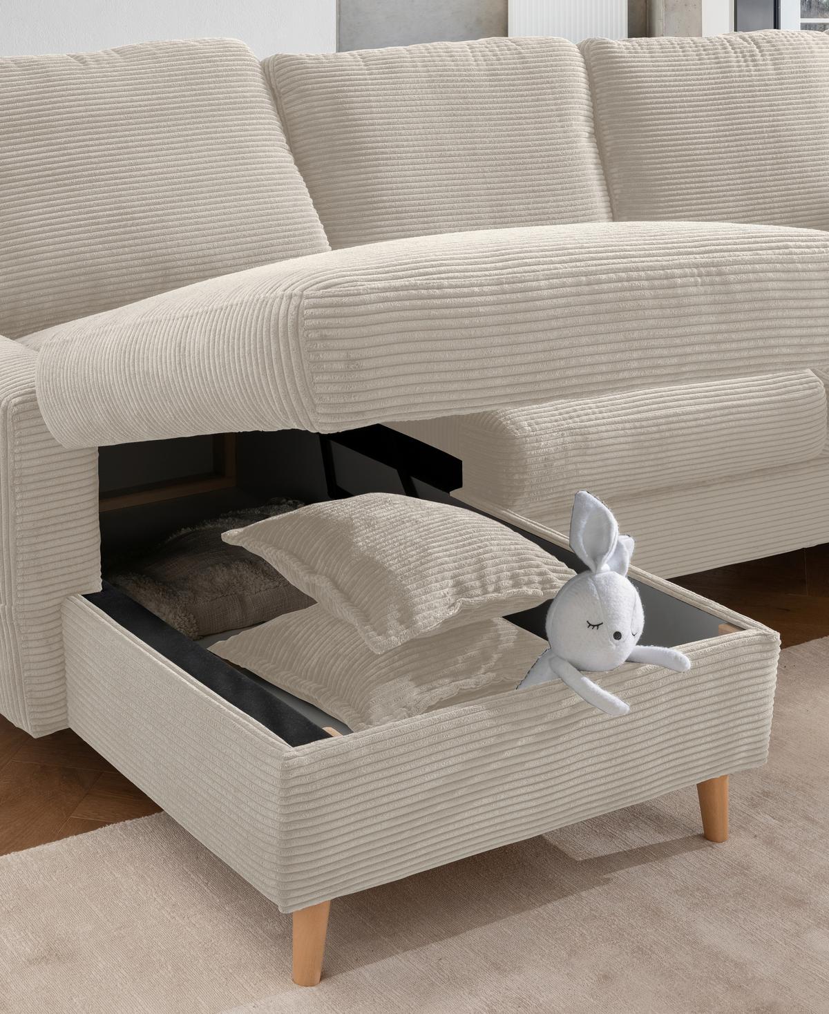 Ecksofa Valentina Beige Cord - Beige/Naturfarben, Design, Holz/Textil (150/228cm) - P & B