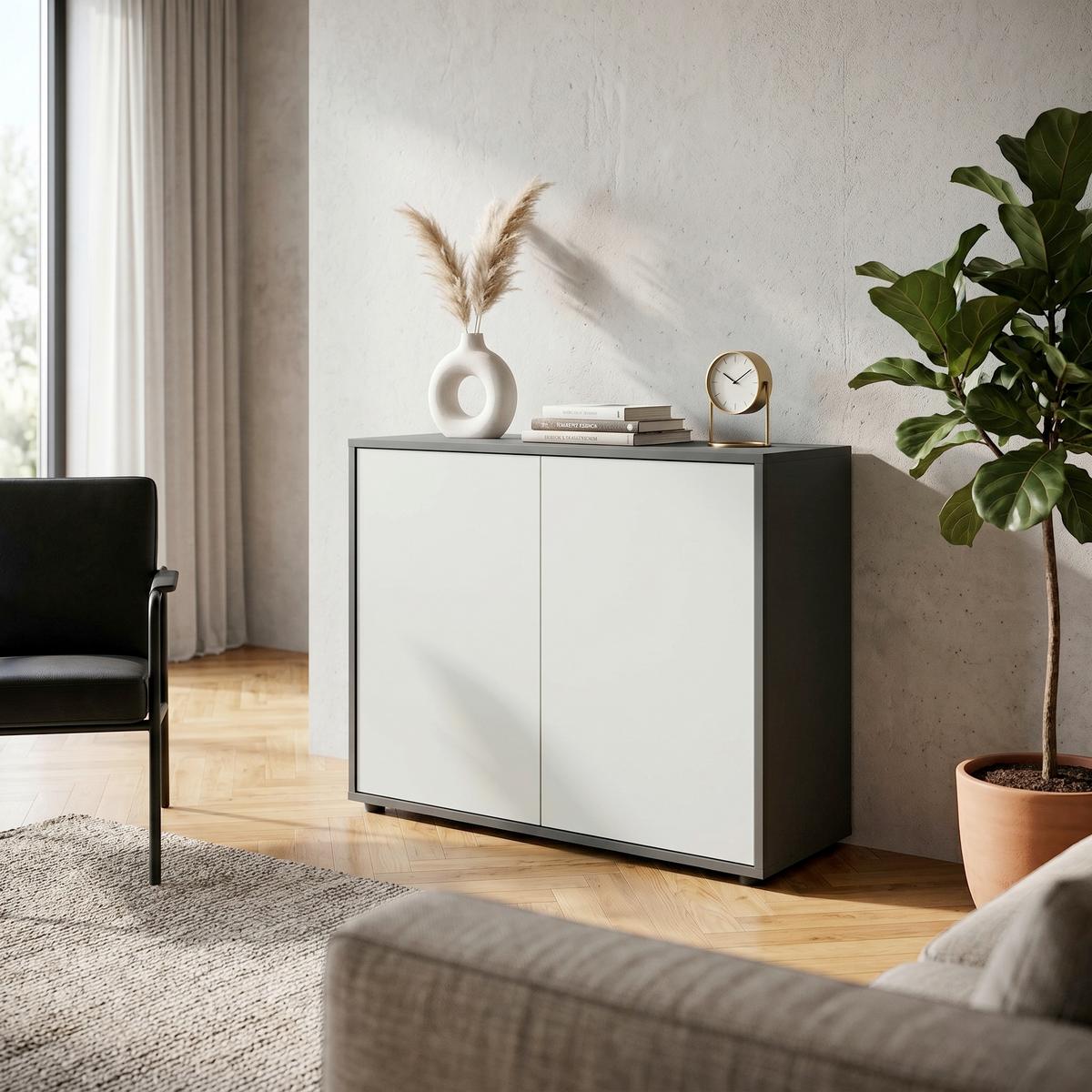 Kommode Mailand Typ 4 Anthrazit/Weiß - Anthrazit/Schwarz, MODERN, Holzwerkstoff/Kunststoff (79/73/33cm) - MID.YOU