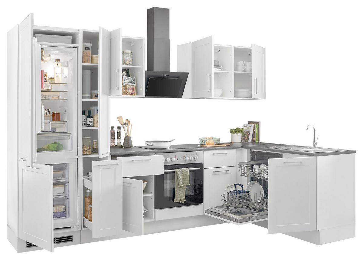 Eckküche Marseille mit Geräten ca. 310x175 cm Weiß - Chromfarben/Anthrazit, Design, Holzwerkstoff/Metall (310/175cm) - P & B