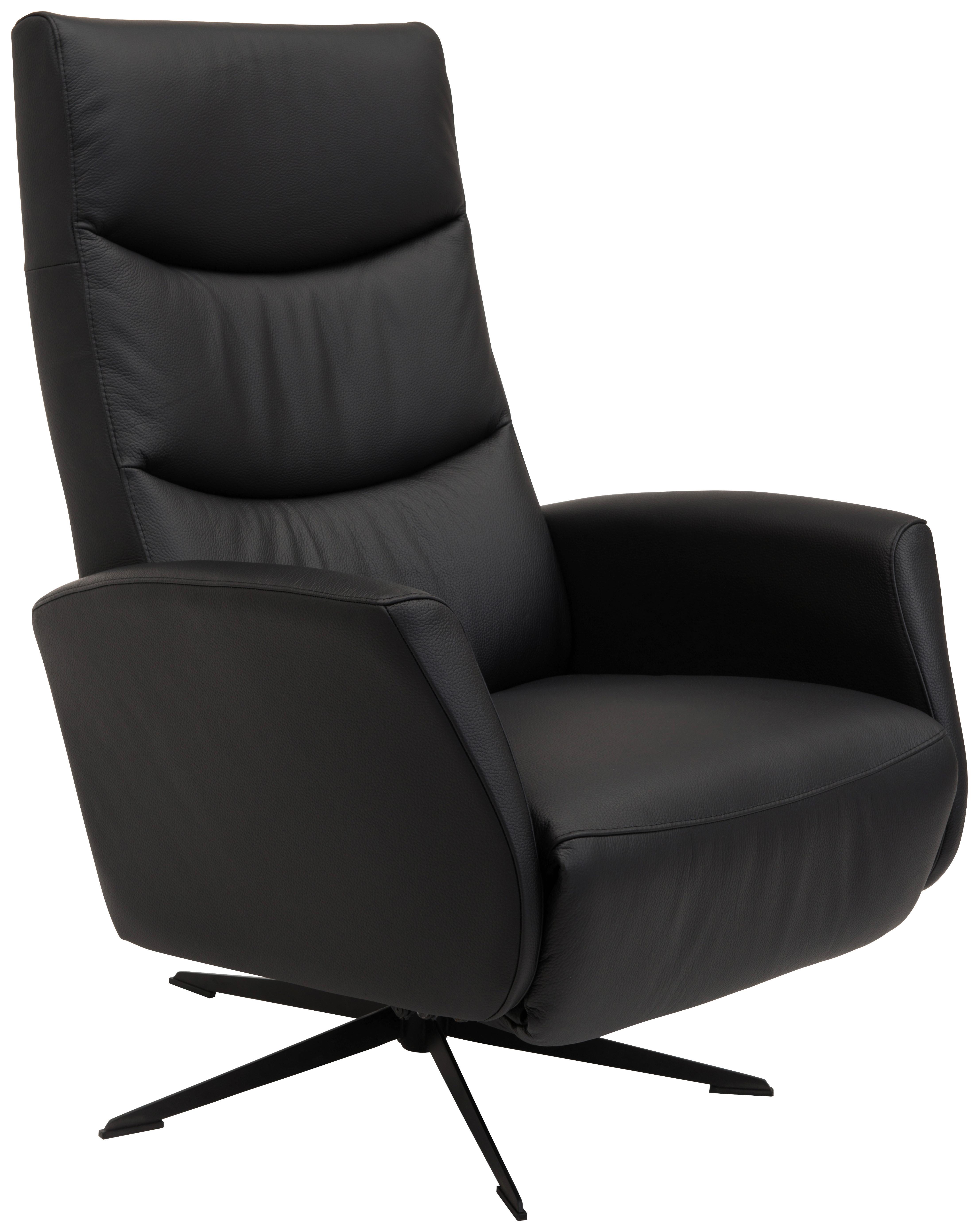 Relaxsessel Schwarz - MODERN, Leder/Metall (73/106/82cm) - Premium Living