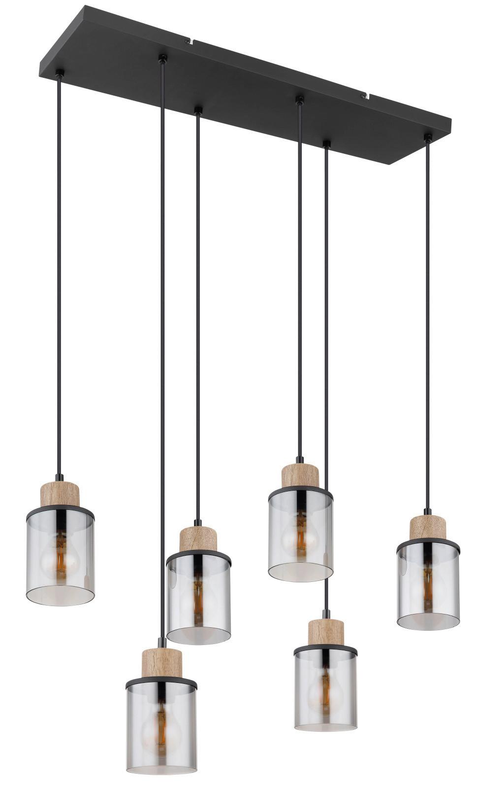 HÄNGELEUCHTE 15707-6H REID - Dunkelbraun/Schwarz, Design, Glas/Holz (62/18/120cm) - Globo