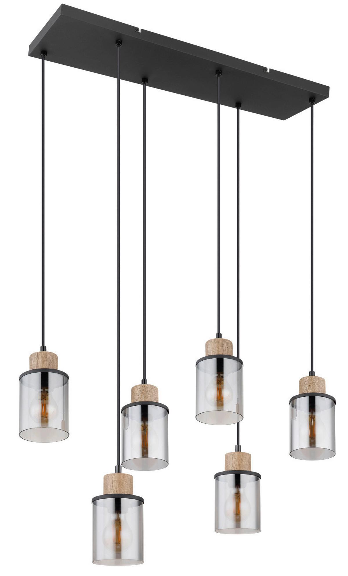 HÄNGELEUCHTE 15707-6H REID - Dunkelbraun/Schwarz, Design, Glas/Holz (62/18/120cm) - Globo