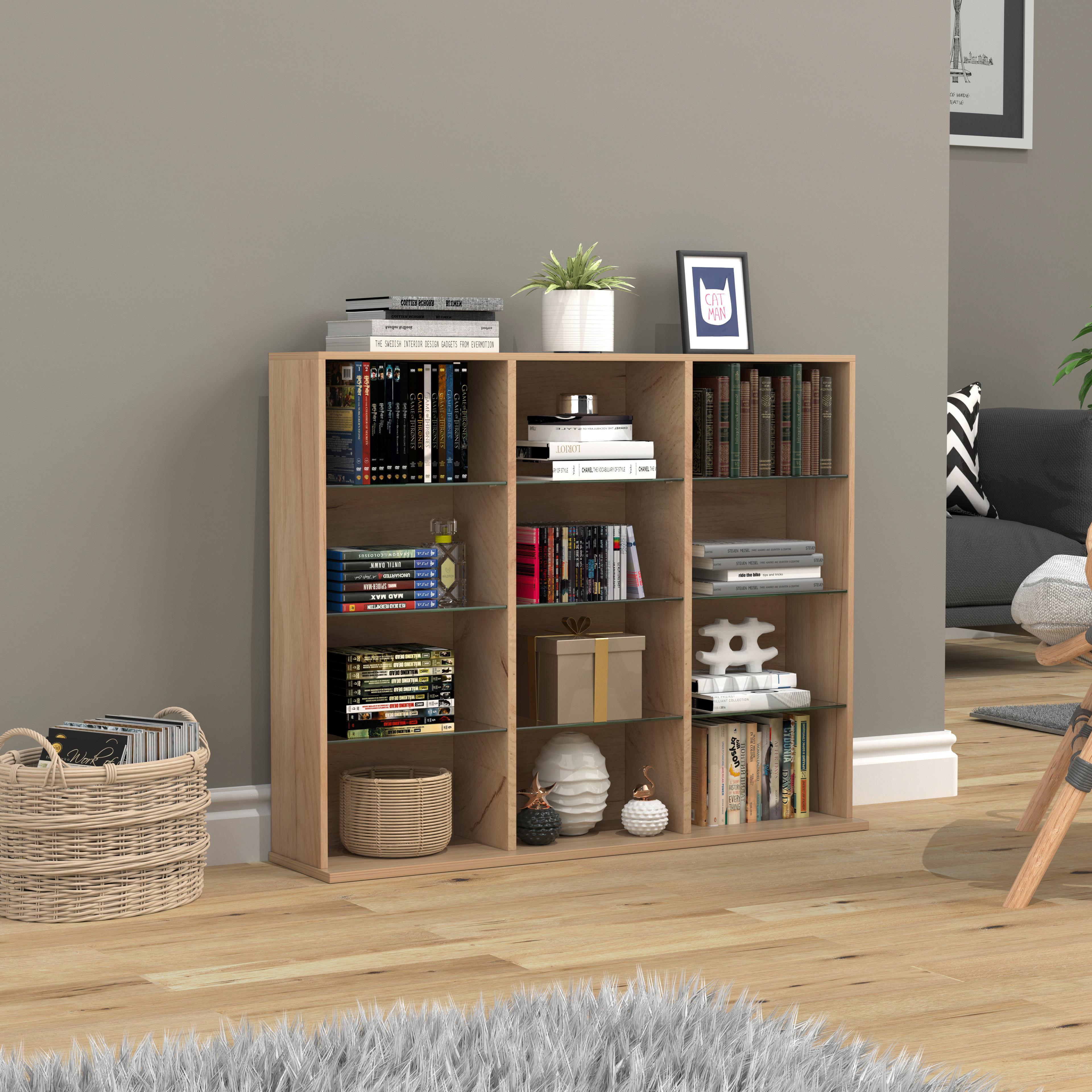 Regal Zilas L ca. 102x82 cm Eiche - Honigeiche, Design, Glas/Holzwerkstoff (102/82/23cm) - MID.YOU