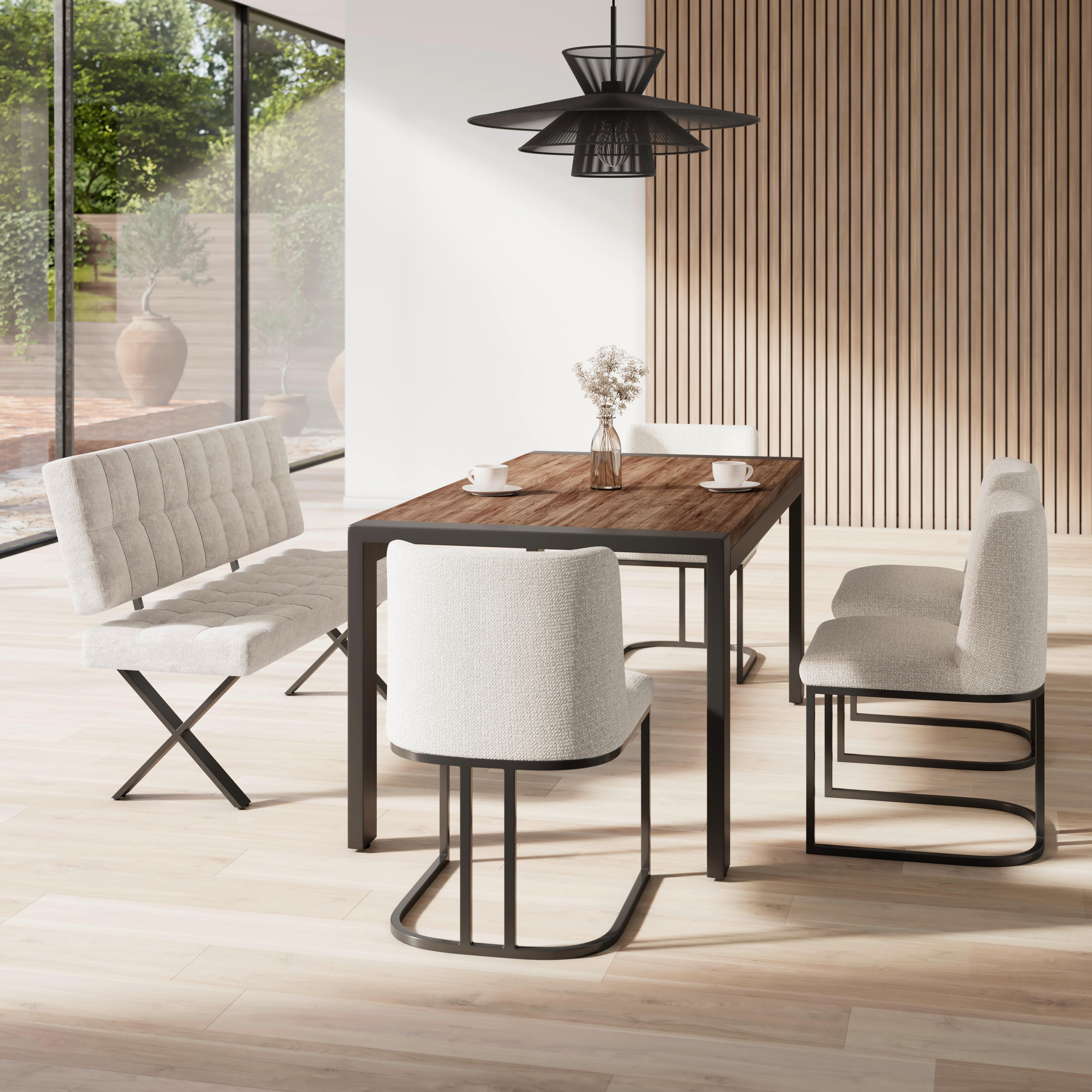 Sitzbank Nova Hellgrau Webstoff Gepolstert - Hellgrau/Schwarz, MODERN, Holz/Textil (140/97/64cm) - Bessagi Home