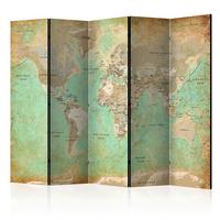 Paravent Turquoise World Map Türkis/Beige - Türkis/Beige, Basics, Holz/Kunststoff (225/172/3cm) - artgeist