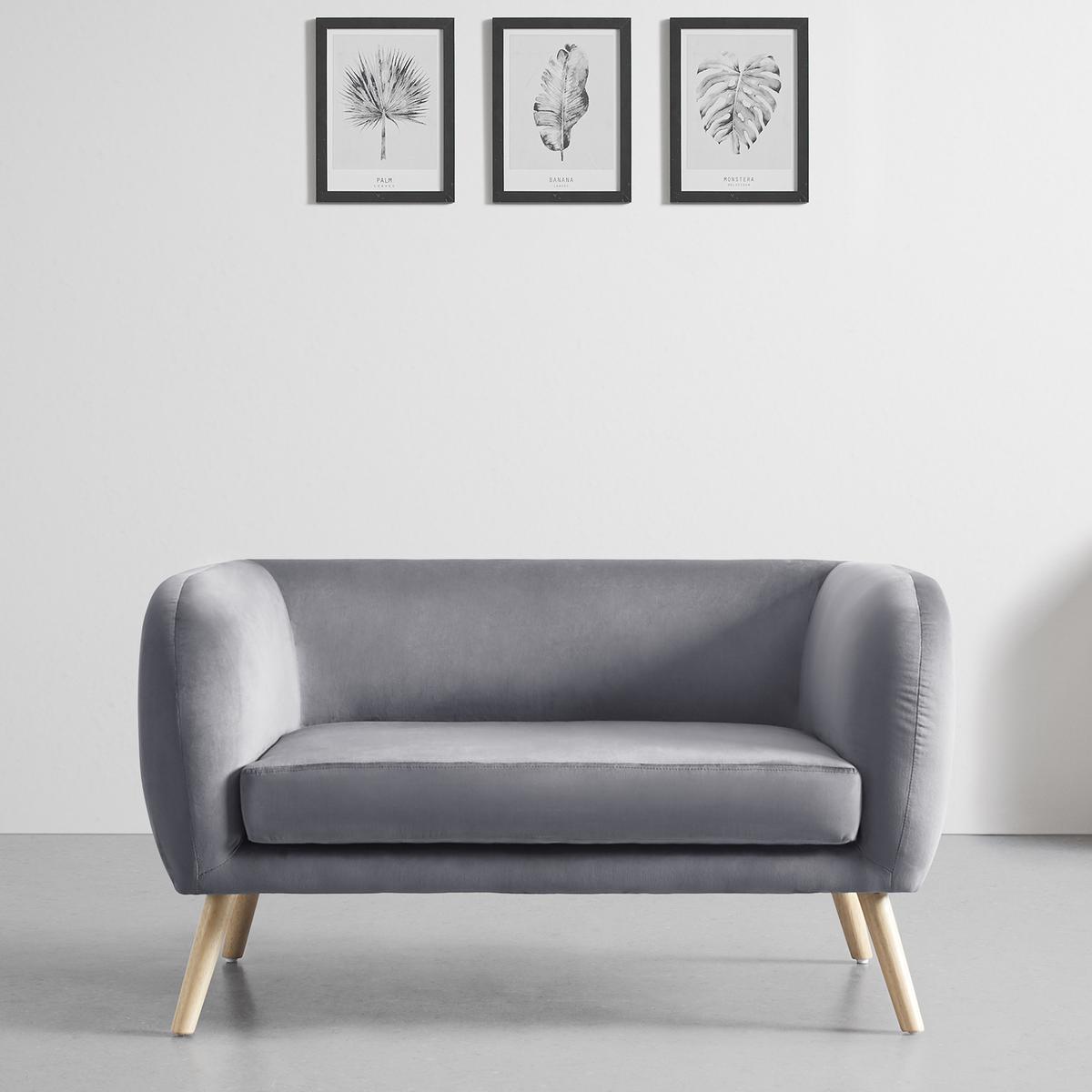 Sofa Bruno grau Samtbezug B: ca. 124 cm - Eichefarben/Grau, MODERN, Holz/Textil (124/68/71cm) - Bessagi Home