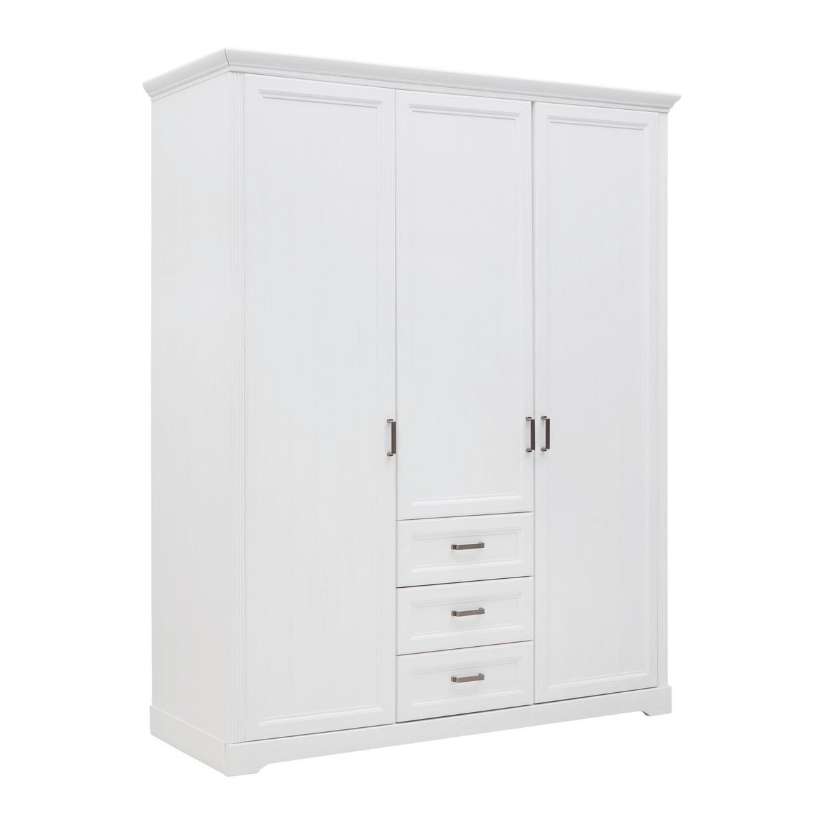 Kleiderschrank Marilou in Weiss ca. 164x206x64cm - Weiss/Nickelfarben, Romantik / Landhaus, Holzwerkstoff/Metall (164/206/64cm) - Zandiara