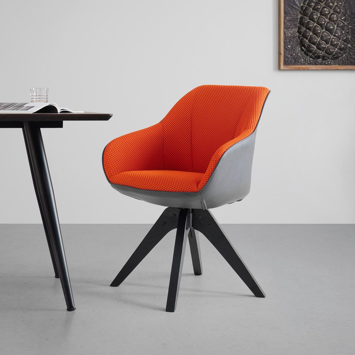 Armlehnstuhl Chill, drehbar Mesh Orange/Schwarz, Lederlook - Schwarz/Orange, MODERN, Holz/Textil (60/83/65cm) - Mömax