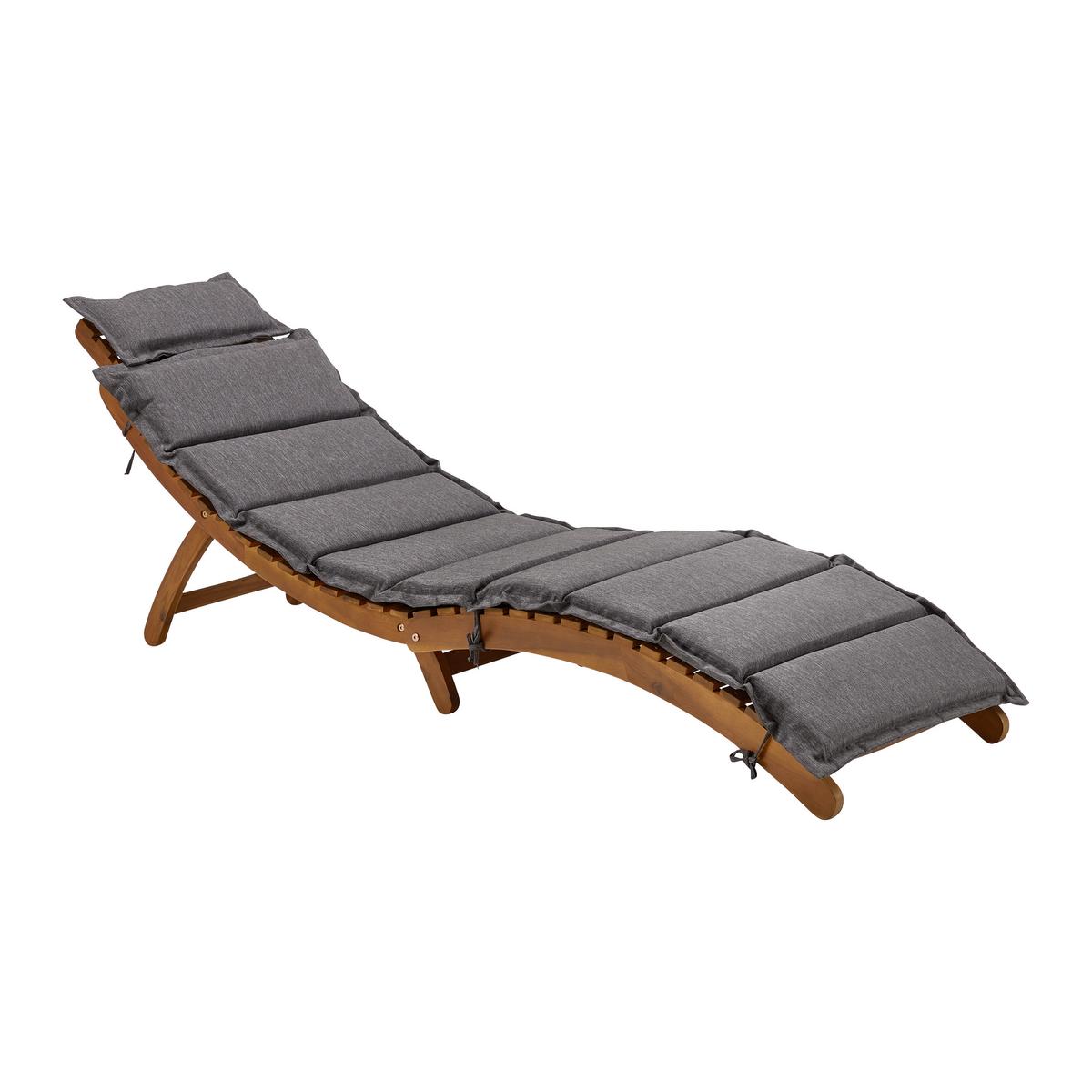 LEŻAK OGRODOWY BORA - szary, Modern, drewno/tkanina (180/54/62cm) - Bessagi Garden