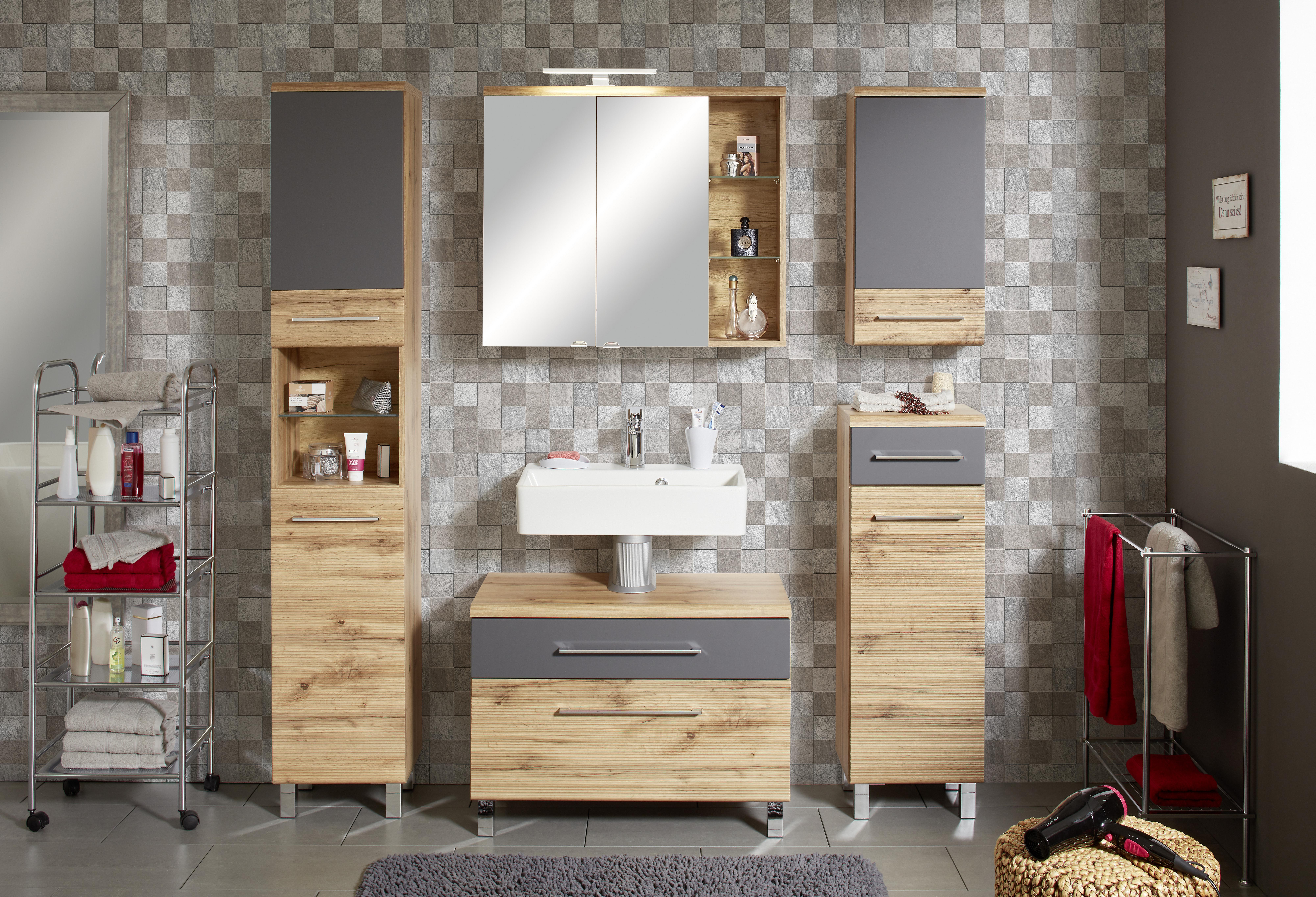Oberschrank Eichefarben/Anthrazit - Chromfarben/Eichefarben, Modern, Holzwerkstoff/Metall (35/70/21cm) - Premium Living