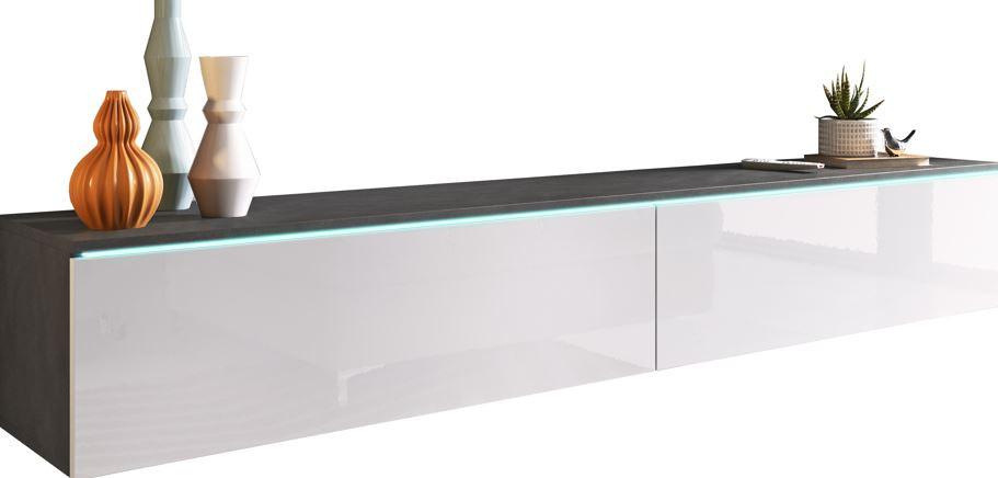 Lowboard ca. 180x30 cm mit LED Anthrazit/Weiß hochgl. - Weiß Hochglanz/Anthrazit, LIFESTYLE, Holzwerkstoff/Kunststoff (180/30/33cm) - P & B