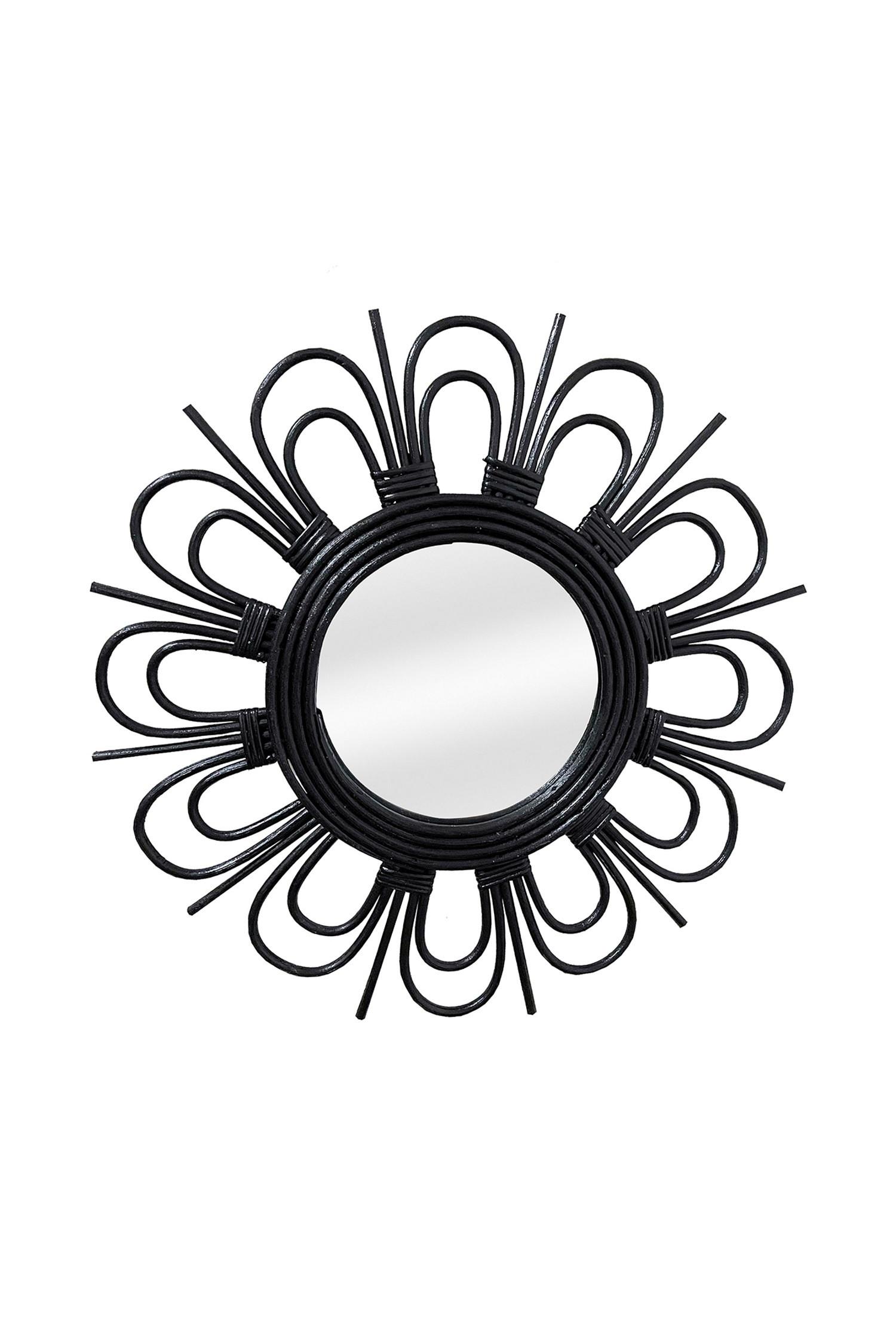 WANDSPIEGEL RATTAN SPIEGEL AINA 225 - Schwarz, Basics, Glas/Holz (43/43/2cm) - Kayoom