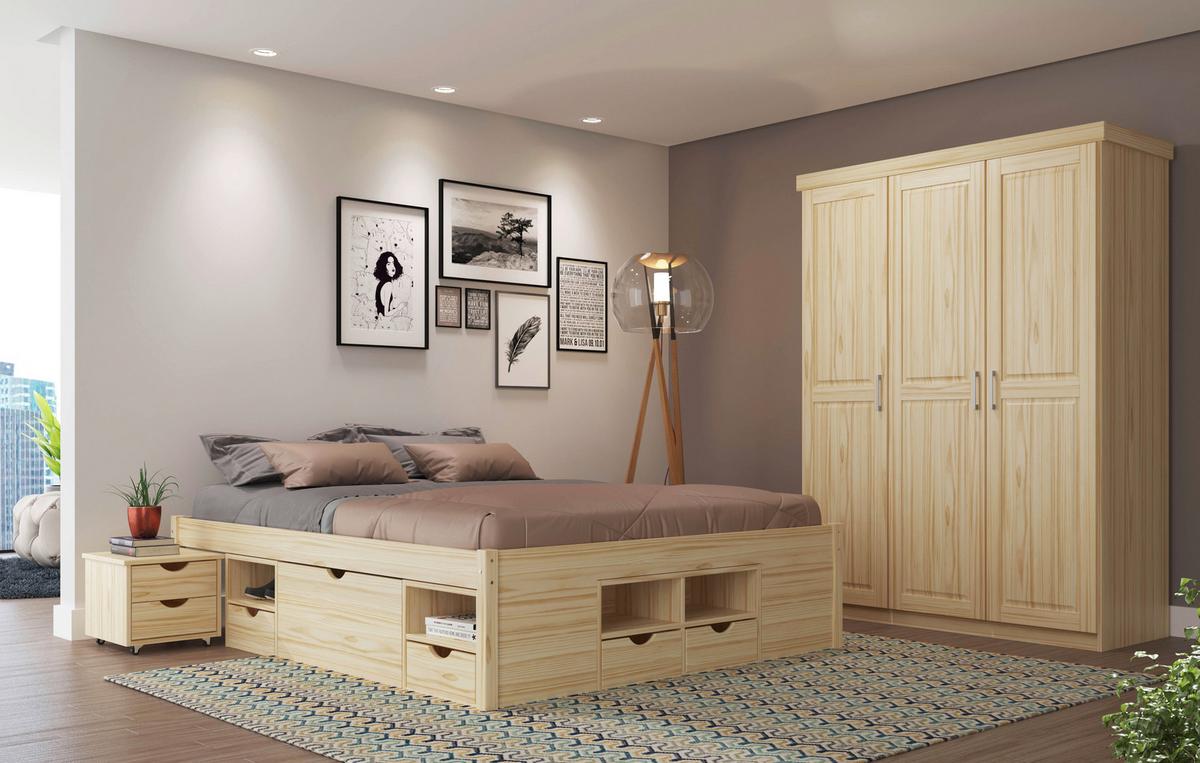 Drehtürenschrank Pelle ca. 140x190x55 cm Naturfraben - Silberfarben/Naturfarben, LIFESTYLE, Holz/Kunststoff (140/190/55cm) - MID.YOU