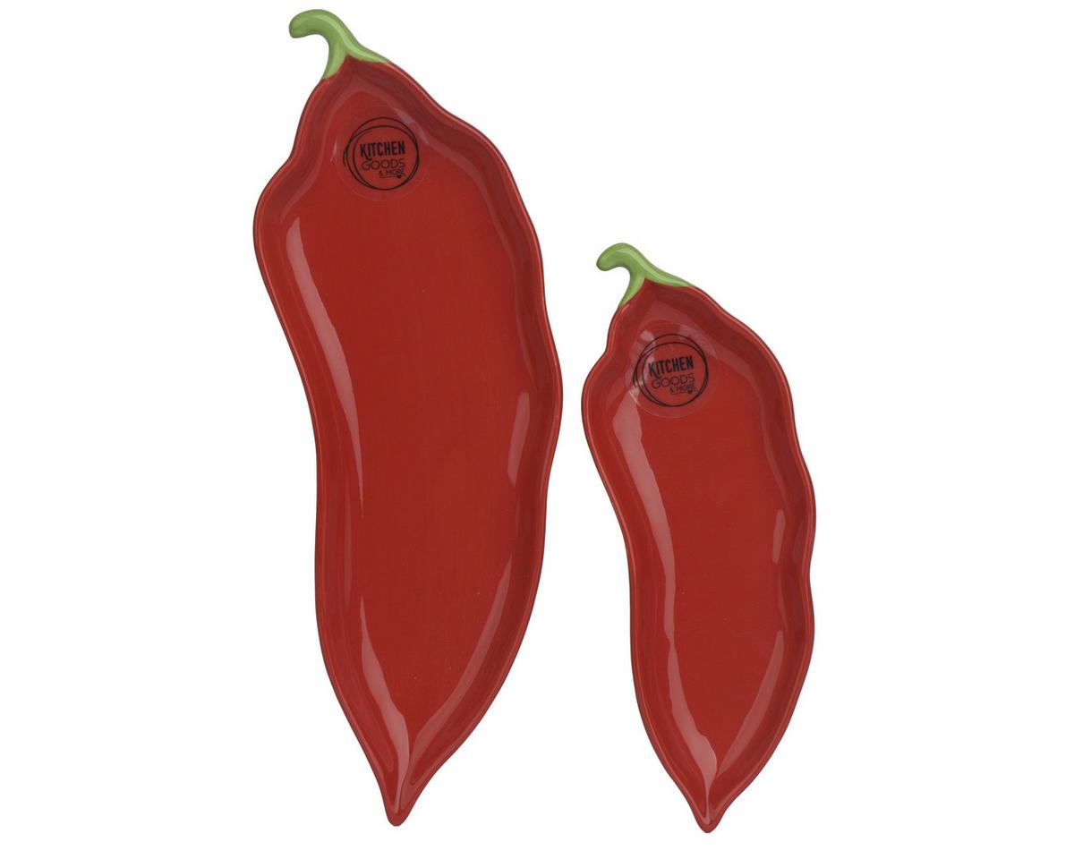 Platou de servire 2 buc./set Pepper - roșu, Basics, ceramică (25,5/8,8/2cm)