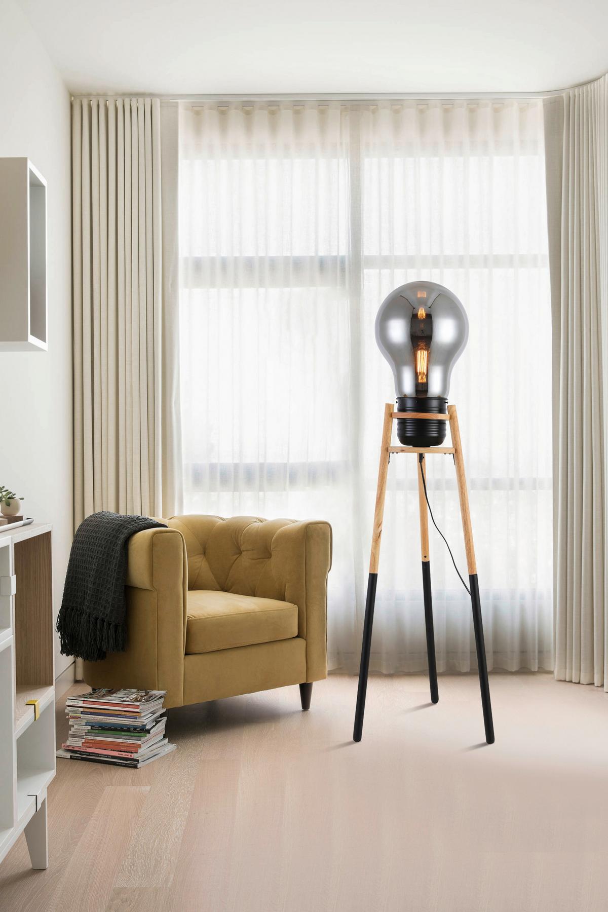 Állólámpa Bekka - natúr színű/fekete, Modern, Üveg/fém (37/33/132cm) - Bessagi Home