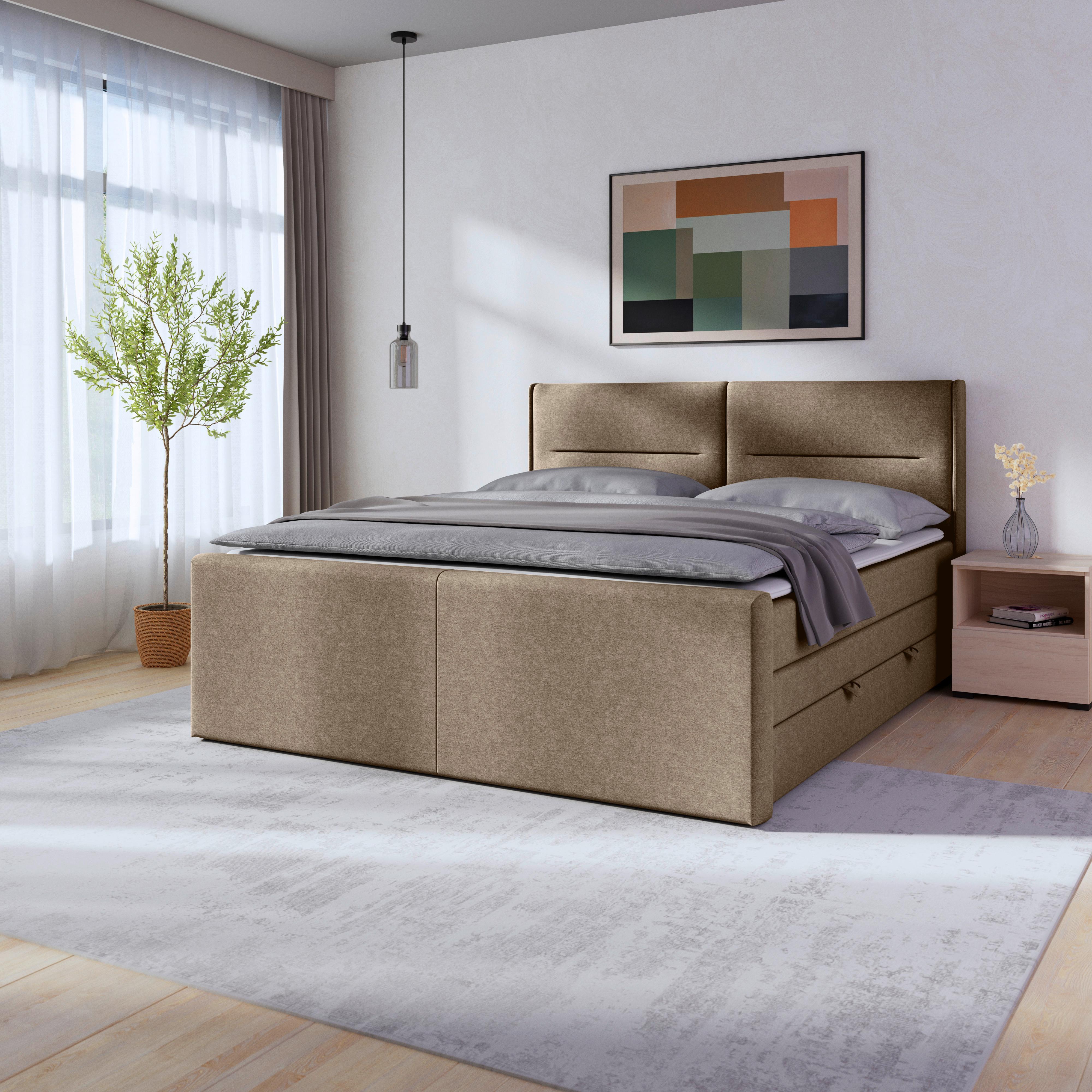 Boxspringbett Kyoto ca. 180x200 cm Beige - Beige, MODERN, Holz/Kunststoff (180/200cm) - MID.YOU