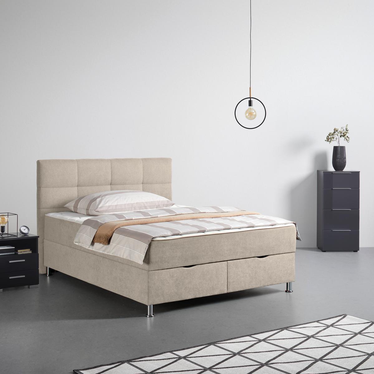 Boxbett Oviedo Beige ca. 160x200cm - Beige, KONVENTIONELL, Textil/Metall (160/200cm) - Based