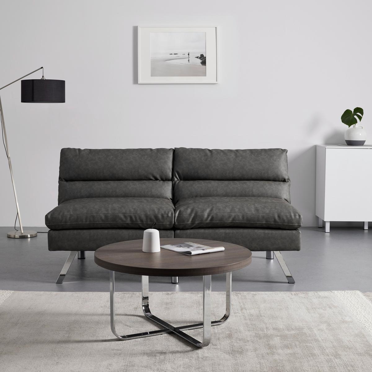 Schlafsofa Lia Dunkelgrau Lederlook - Chromfarben/Dunkelgrau, MODERN, Holz/Textil (171/112/53cm) - Bessagi Home