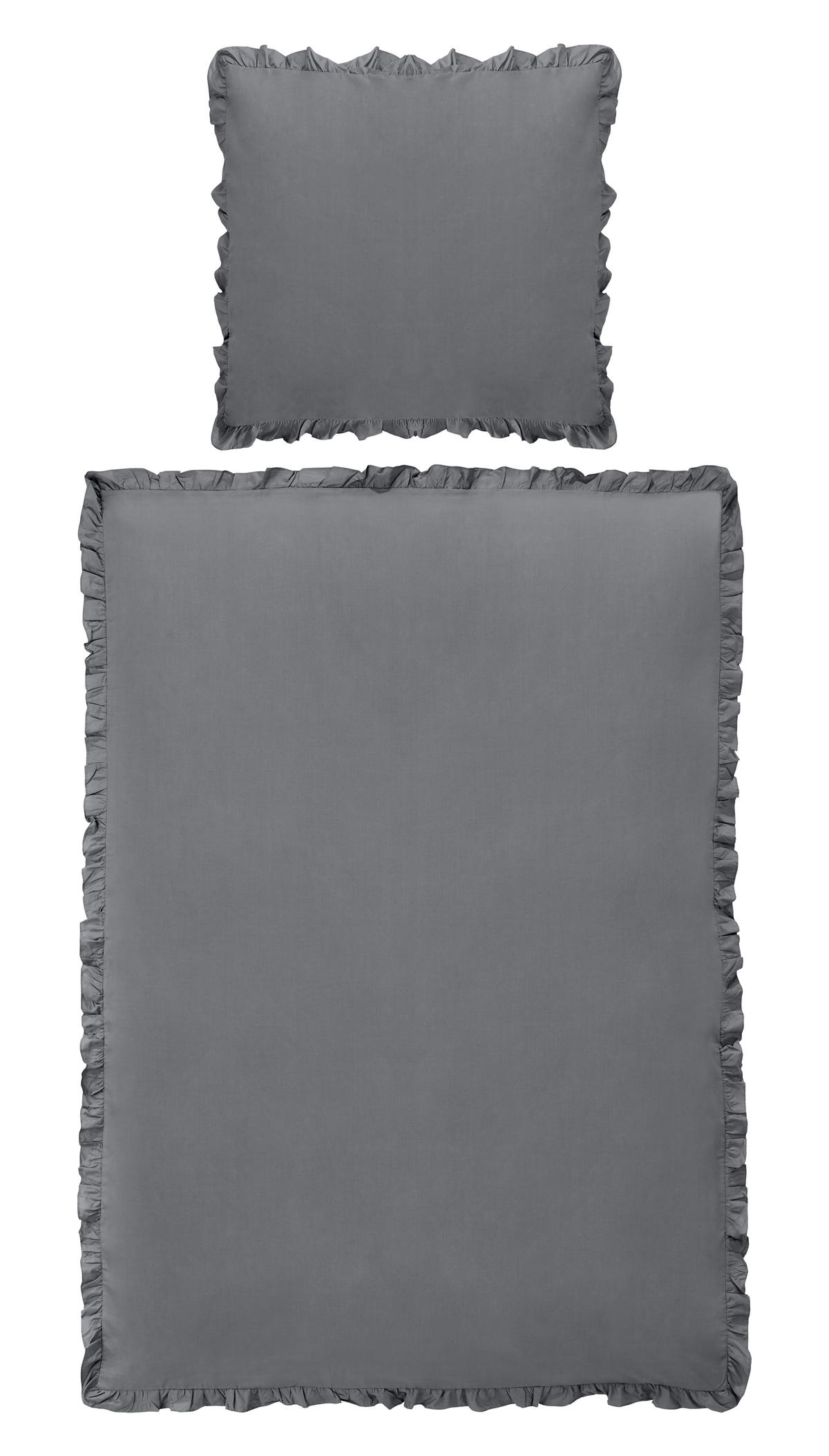 Bettwäsche Rüschen Grau ca. 135x200cm - Grau, ROMANTIK / LANDHAUS, Textil (135/200cm) - Zandiara