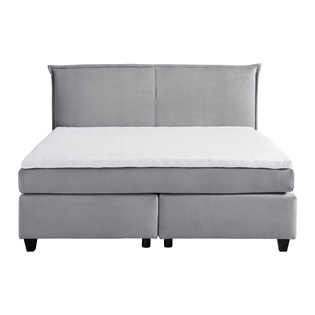 Boxbett Rinaldo ca. 180x200 cm Grau mit Topper - Schwarz/Grau, Modern, Holz/Kunststoff (180/200cm) - Bessagi Home