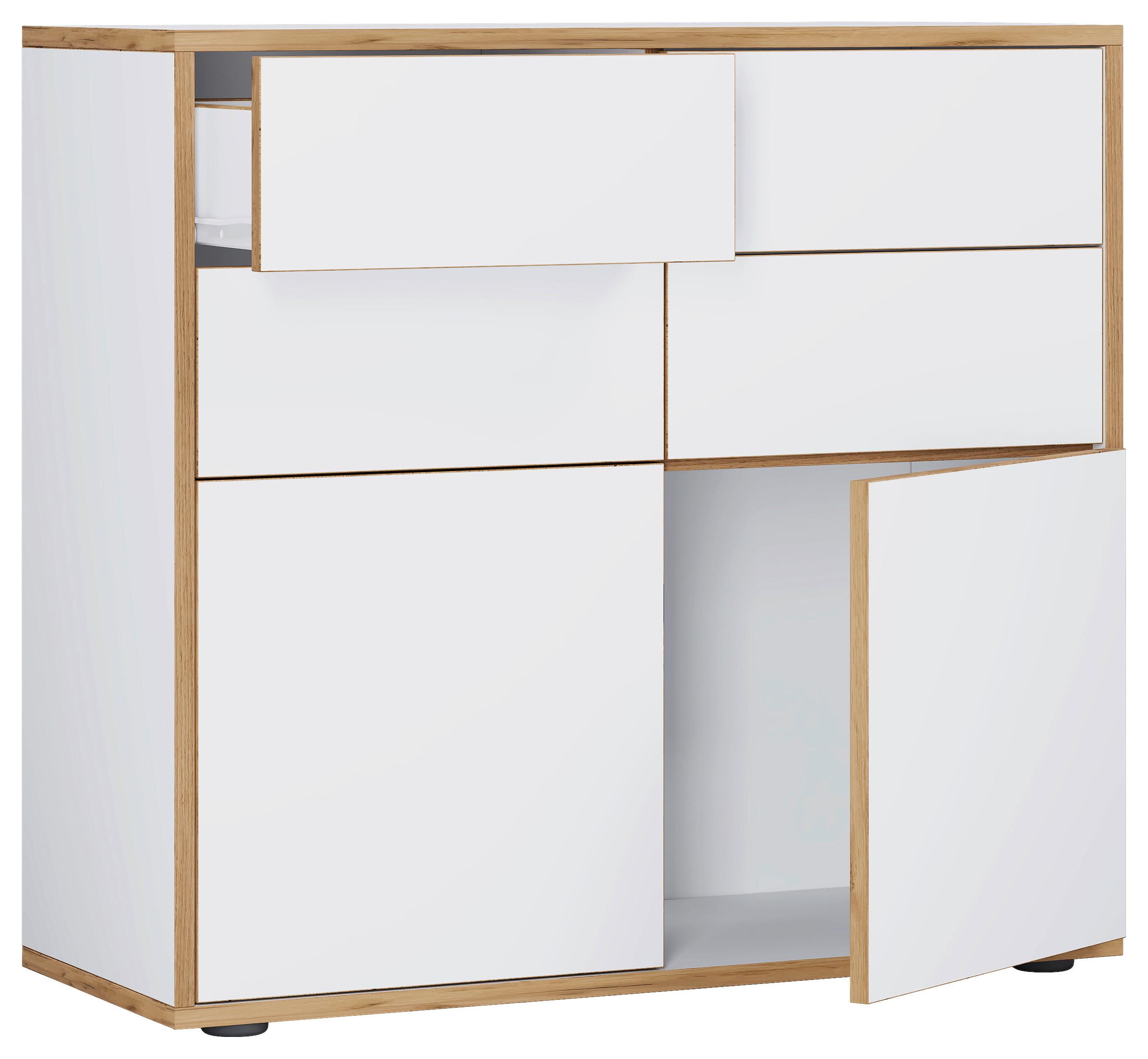 Komoda Salia B100, Bela, Barva Hrasta - črna/bela, Design, umetna masa/leseni material (100/74/33cm) - MID.YOU