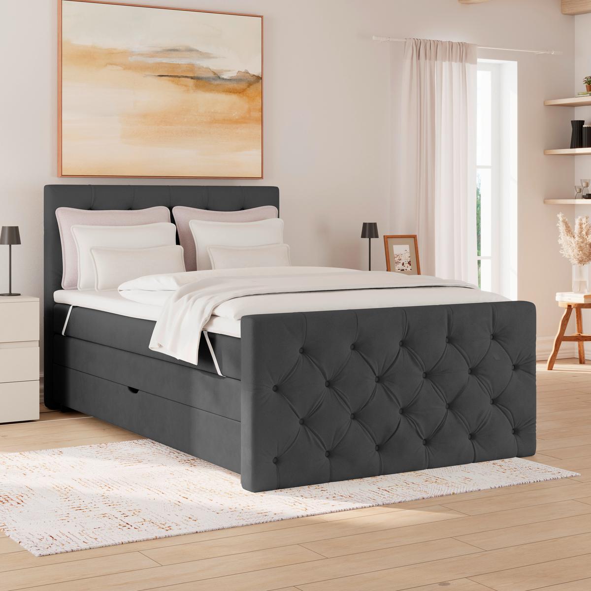 Boxspring Krevet Elio - boje grafita/bež, Romantično / ladanjski, tekstil/plastika (140/200cm) - Modern Living