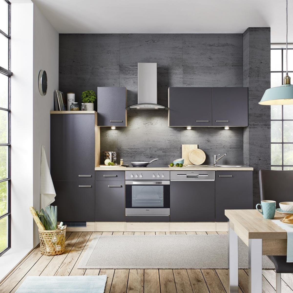 Küchenblock Milano Anthrazit/Eiche - Eichefarben/Anthrazit, MODERN, Holzwerkstoff (270cm) - FlexWell