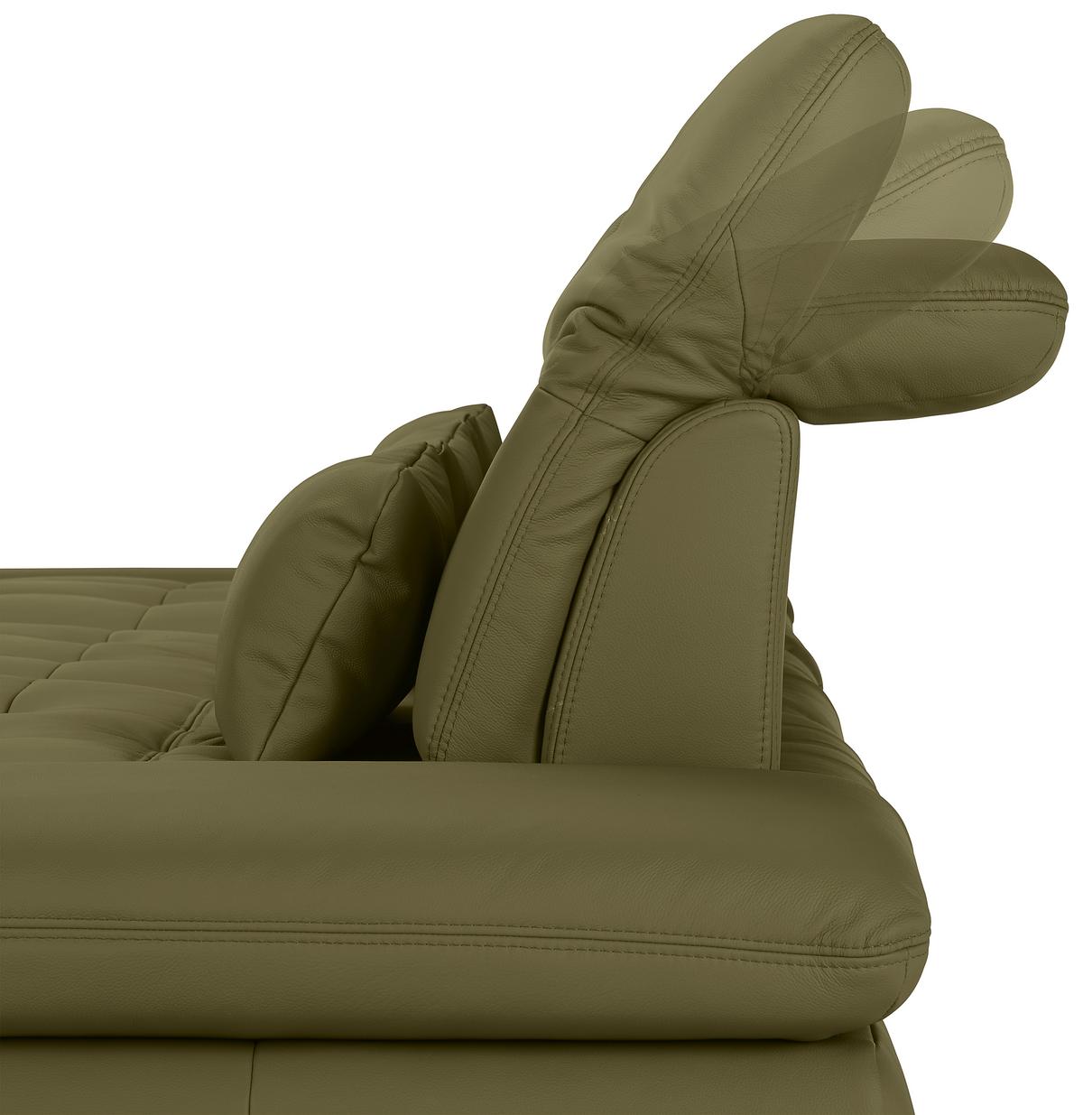 Wohnlandschaft Sanfino Leder Olivgrün - Chromfarben/Olivgrün, KONVENTIONELL, Leder/Metall (199/79-96/305cm) - Premium Living