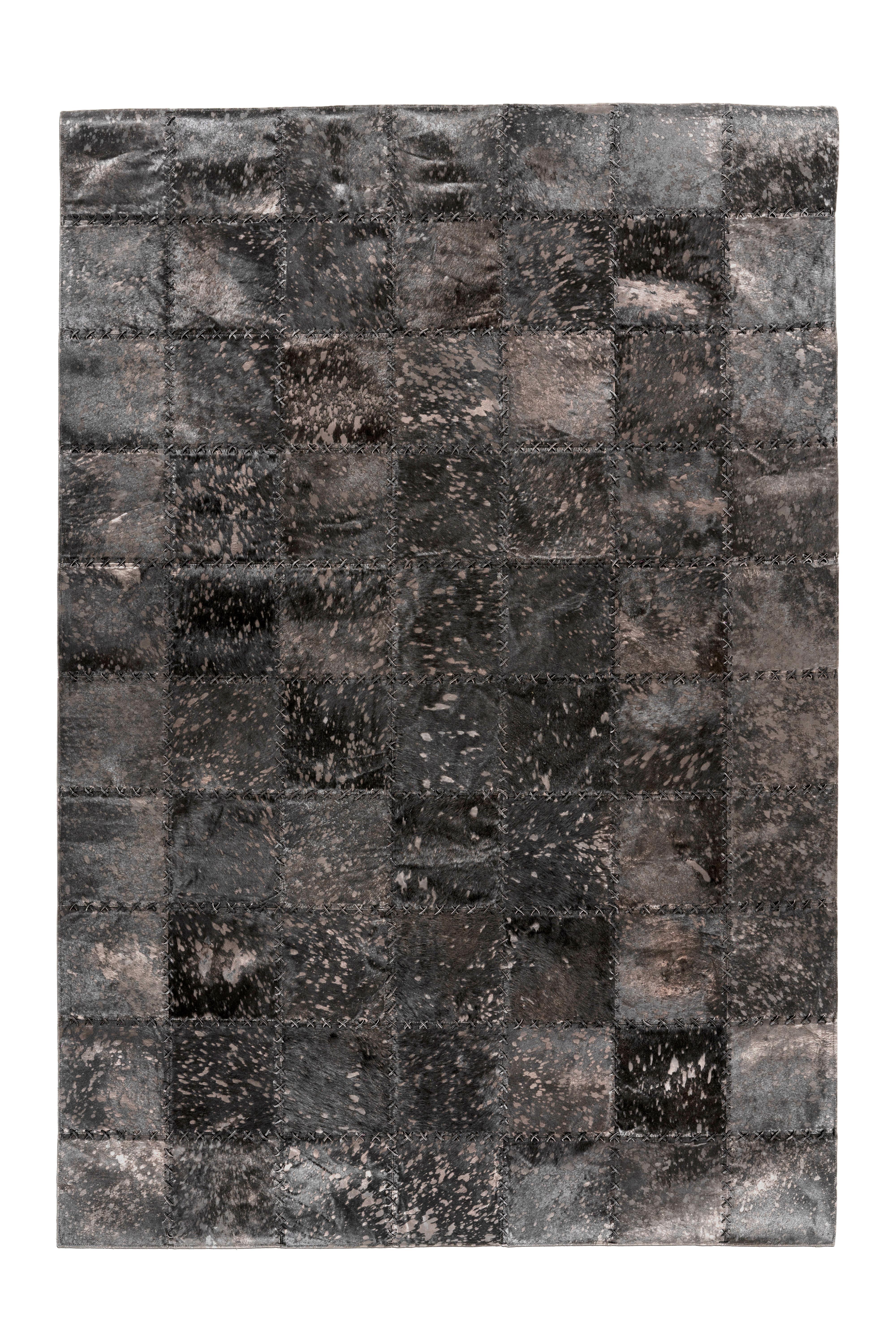Lederteppich Voila 125 Schwarz 120x170 - Schwarz, Basics, Leder (120/170cm) - Kayoom