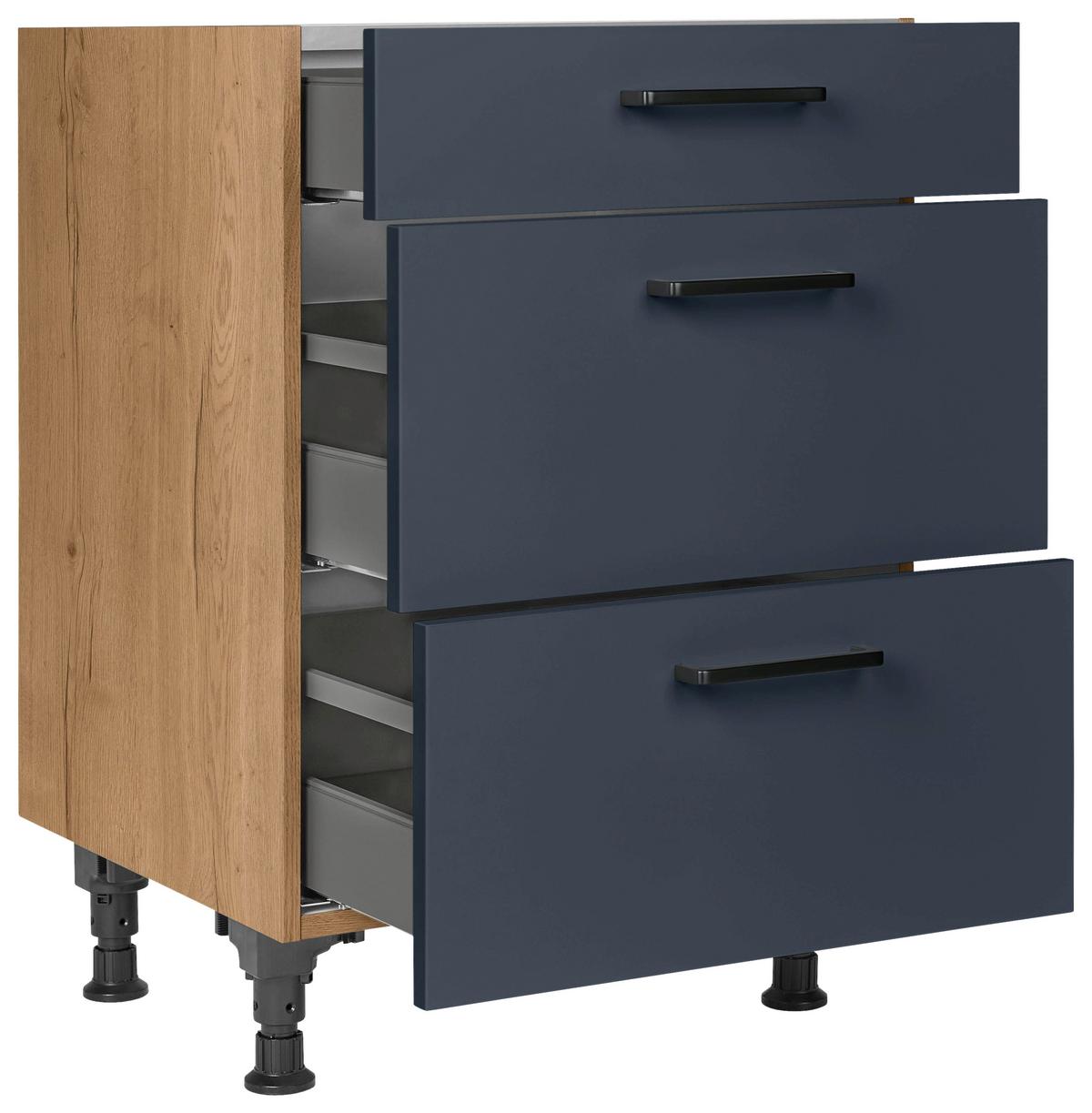 Schubkastenunterschrank Easytouch Blau - Blau/Eichefarben, MODERN, Holzwerkstoff/Metall (60/87/56cm) - Nobilia