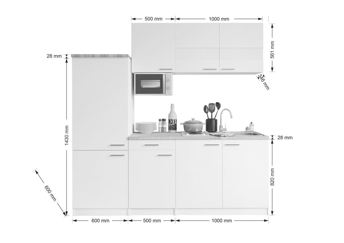 Küchenzeile mit Geräten Weiß/Nuss Dekor B: ca. 210 cm - Edelstahlfarben/Nussbaumfarben, KONVENTIONELL, Holzwerkstoff/Metall (210cm) - Respekta