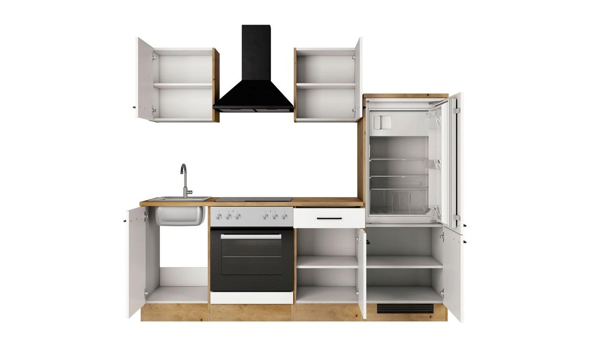 Küchenblock Avila m. Geräten Magnolie - Eichefarben/Magnolie, Trend, Holzwerkstoff/Metall (220cm) - FlexWell