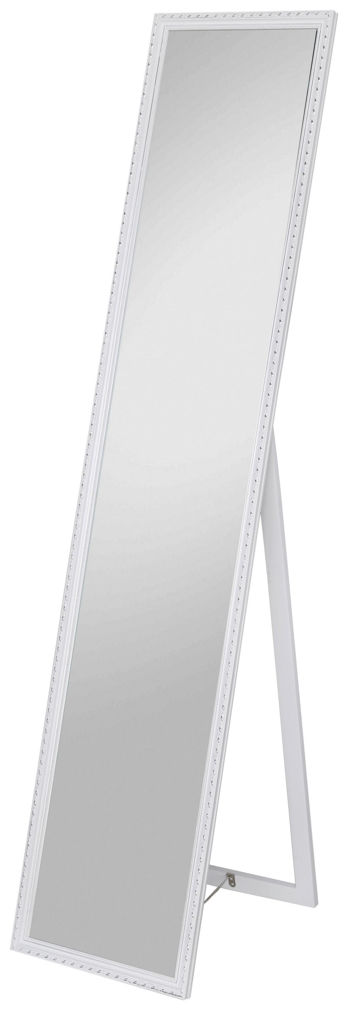 Oglindă cu suport PISA - argintiu/alb, Modern, sticlă/lemn (34/160/2,3cm) - Modern Living