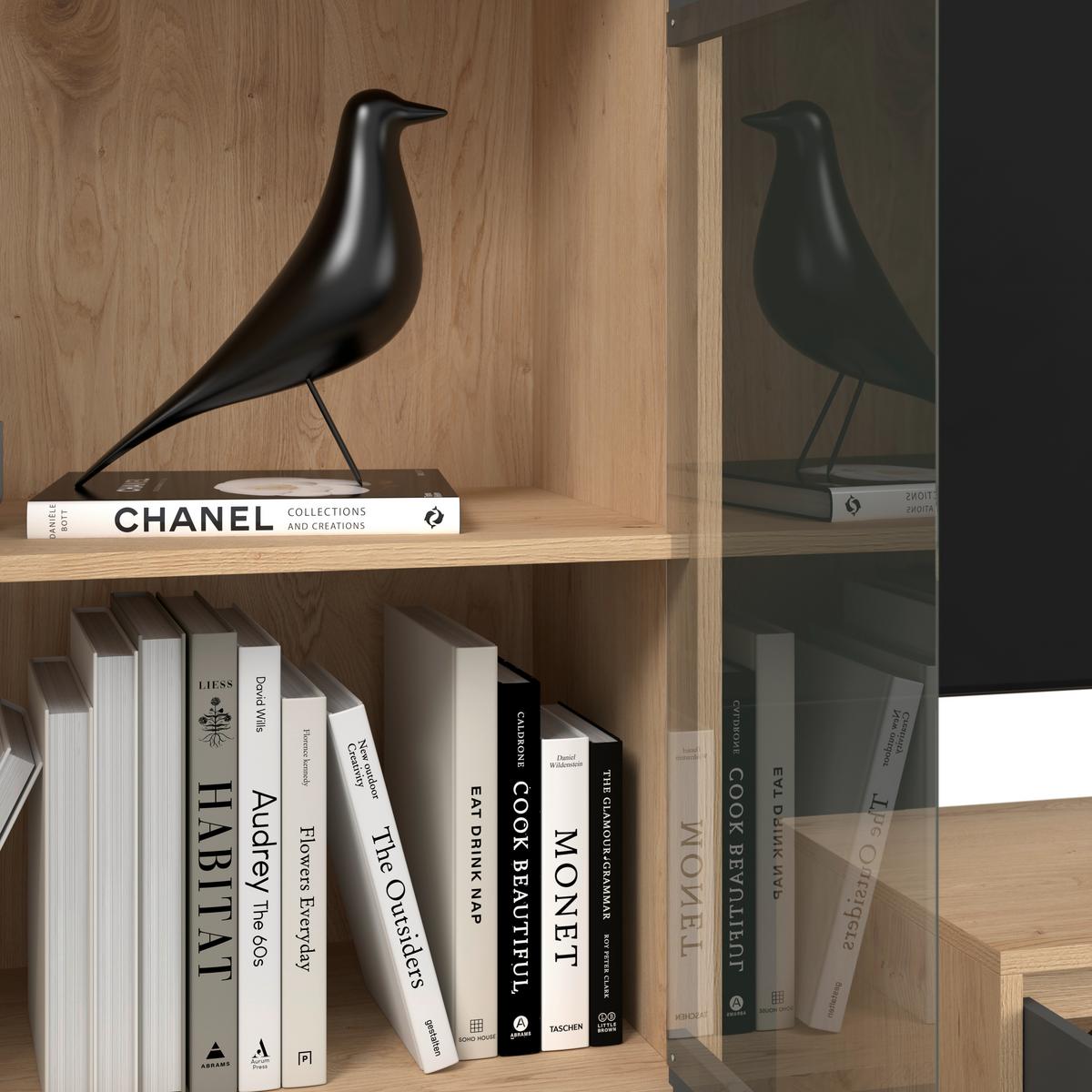 Regal Za Dnevni Boravak Caneva - hrast Artisan/crna, Moderno, staklo/drvni materijal (268/134/40,3cm) - Modern Living