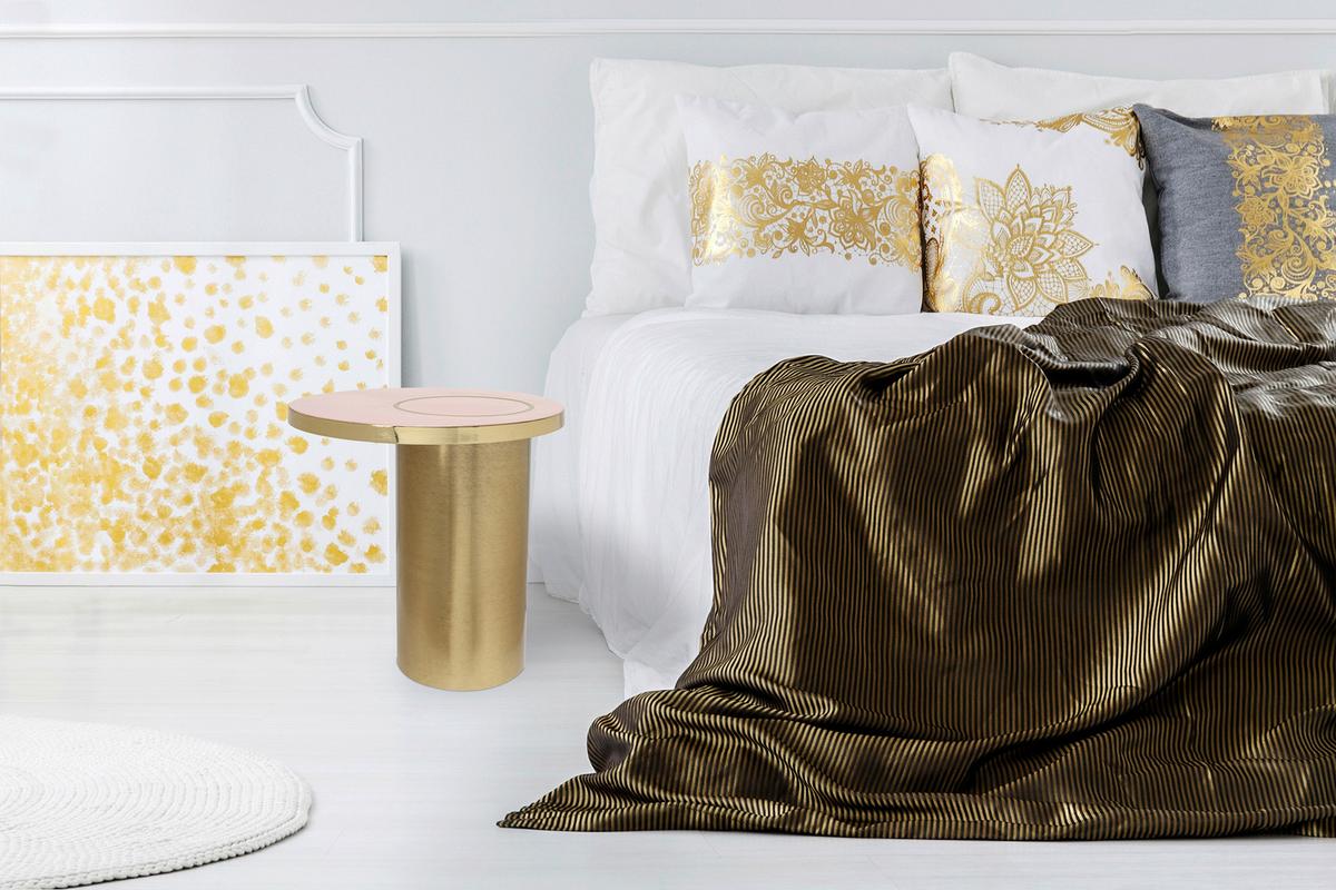 BEISTELLTISCH ART DECO 2325 - Goldfarben/Rosa, Design, Metall (51/50cm) - Kayoom