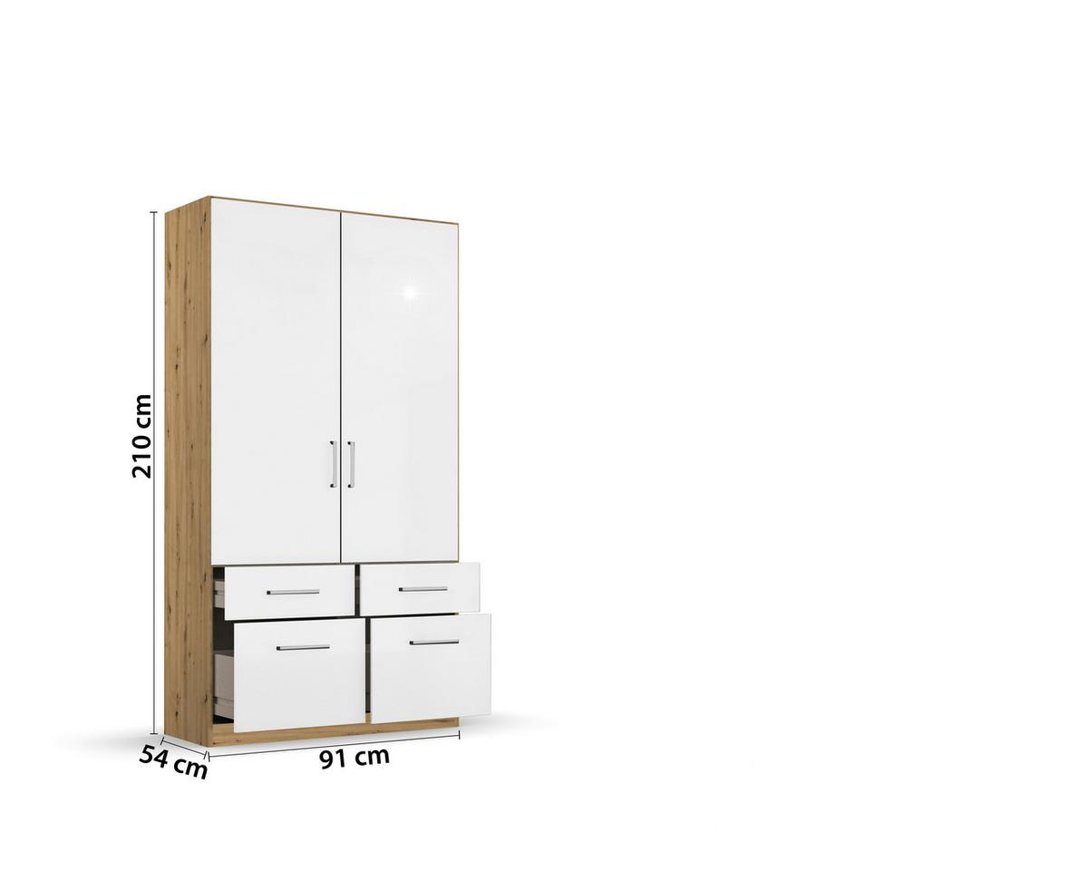Ormar S Klasičnim Vratima Berlin - hrast Artisan/bijela visoki sjaj, Moderno, drvni materijal/plastika (91/210/54cm) - Modern Living