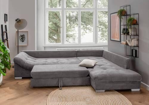 Wohnlandschaft Alvito Grau Cord - Silberfarben/Grau, Design, Holz/Textil (298/202cm) - MID.YOU